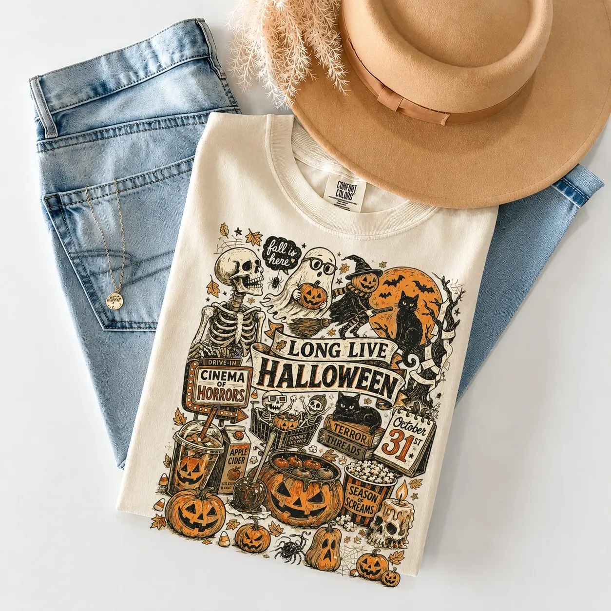 Vintage Halloween Sweatshirt, Long Live Spooky Collage Crewneck, Cute Retro Lover Fall Gift for Her - photo 2