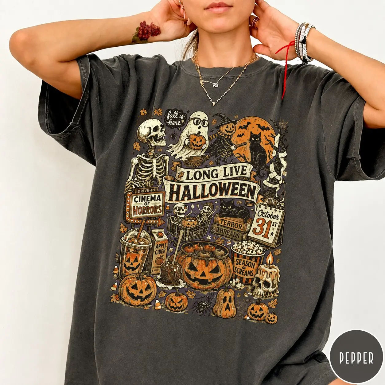 Vintage Halloween Sweatshirt, Long Live Spooky Collage Crewneck, Cute Retro Lover Fall Gift for Her - photo 3