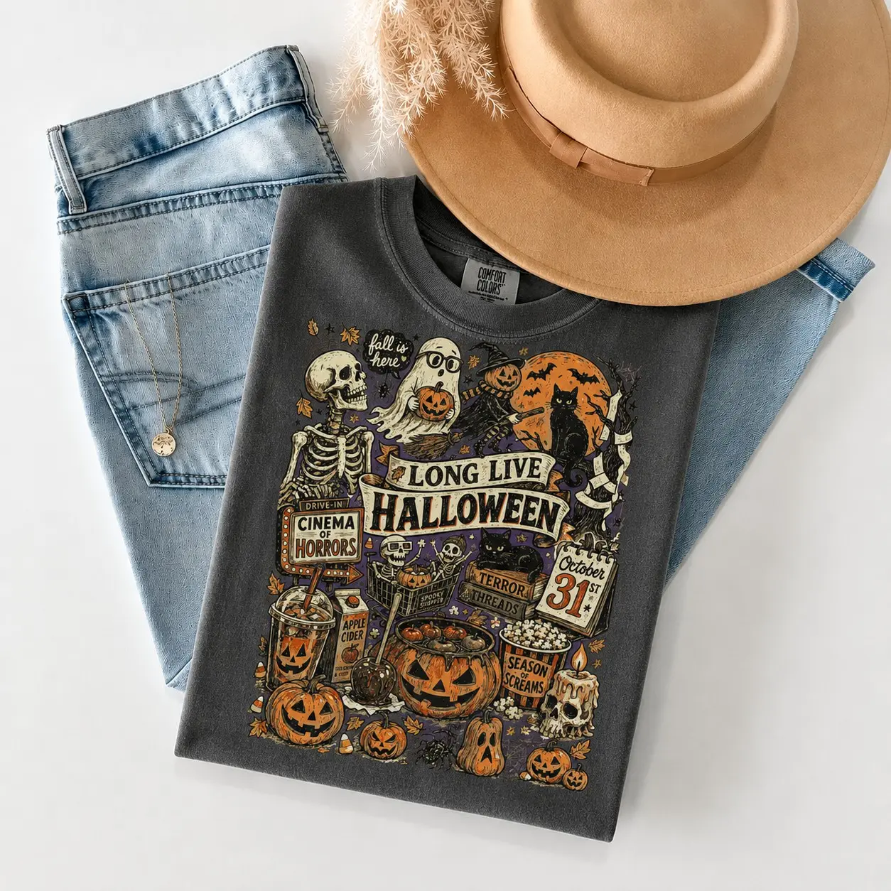 Vintage Halloween Sweatshirt, Long Live Spooky Collage Crewneck, Cute Retro Lover Fall Gift for Her - photo 5