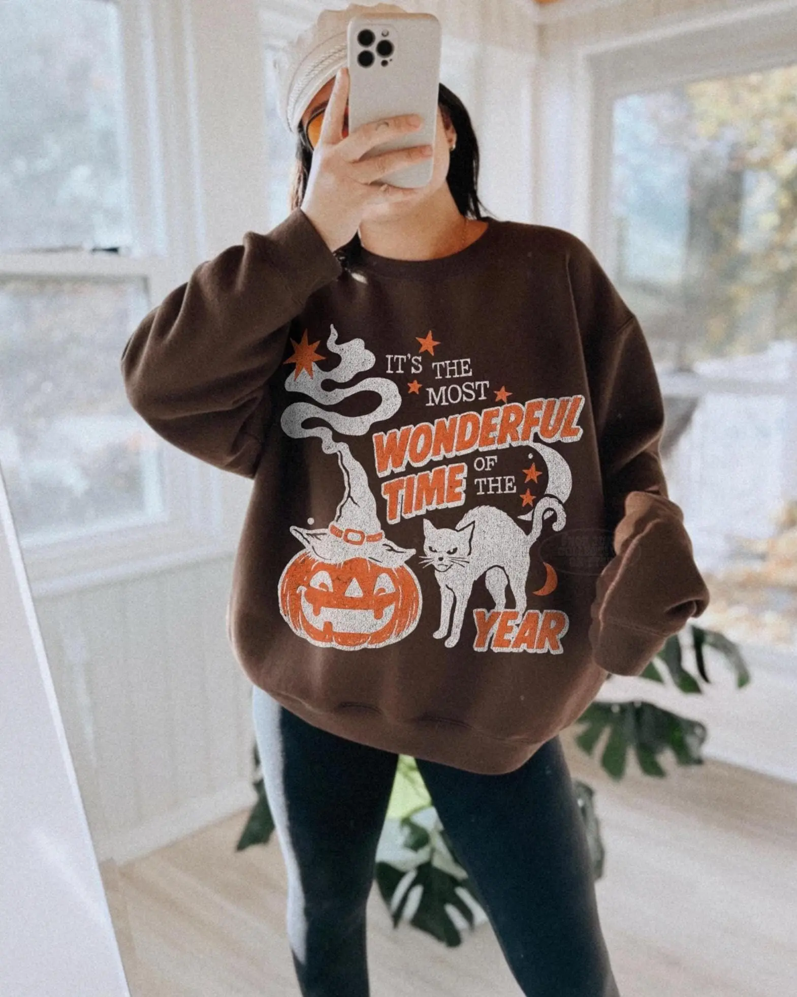 Vintage Halloween Sweatshirt, Retro 90s Spooky Black Cat Crewneck, Witchy Pumpkin Most Wonderful Time Unisex Fall Top - photo 4