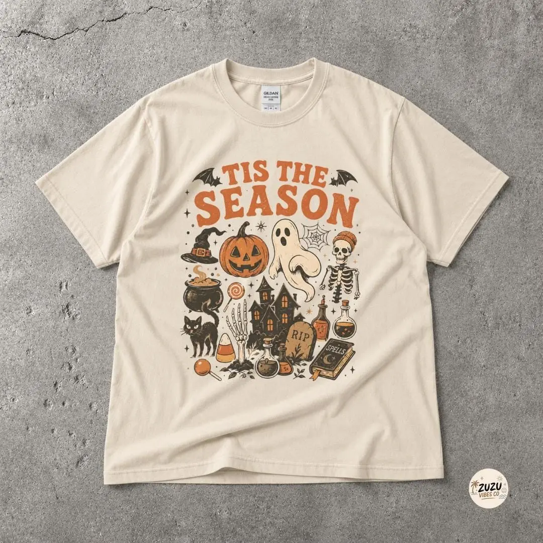 Vintage Halloween T-Shirt, Retro Tis The Season Ghost Pumpkin Skeleton Tee, Spooky Fall Graphic Top, Y2K Gift for Women - photo 4