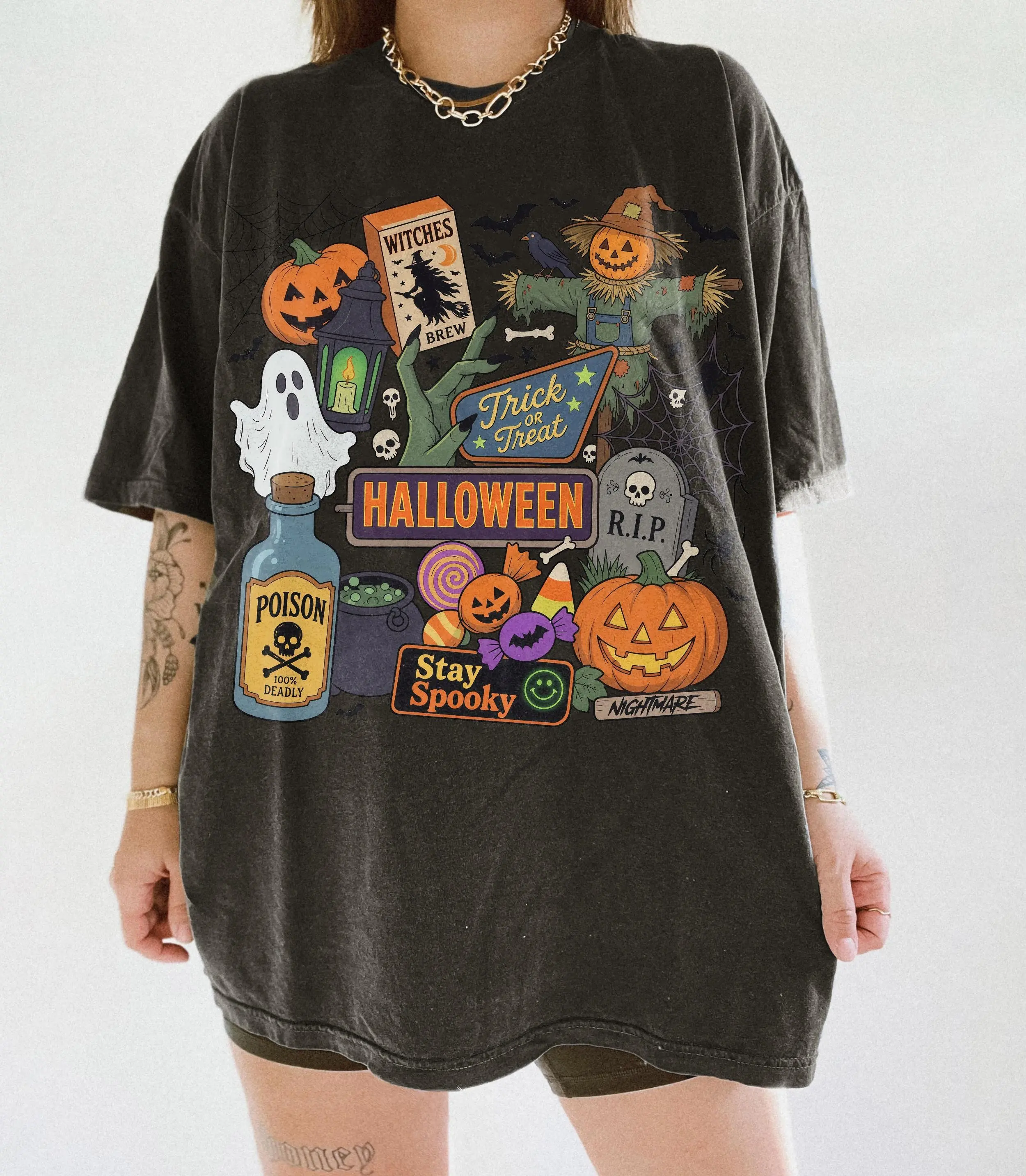 Vintage Halloween Trick Or Treat Shirt, Comfort Colors Spooky Party Pumpkin Ghost Scarecrow Fall Tee - photo 2