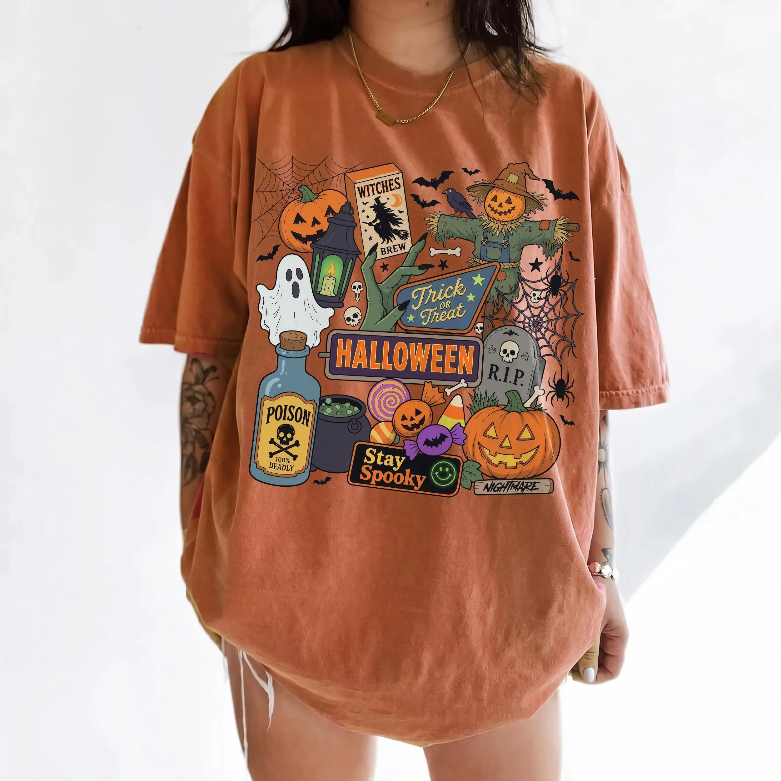 Vintage Halloween Trick Or Treat Shirt, Comfort Colors Spooky Party Pumpkin Ghost Scarecrow Fall Tee - photo 3