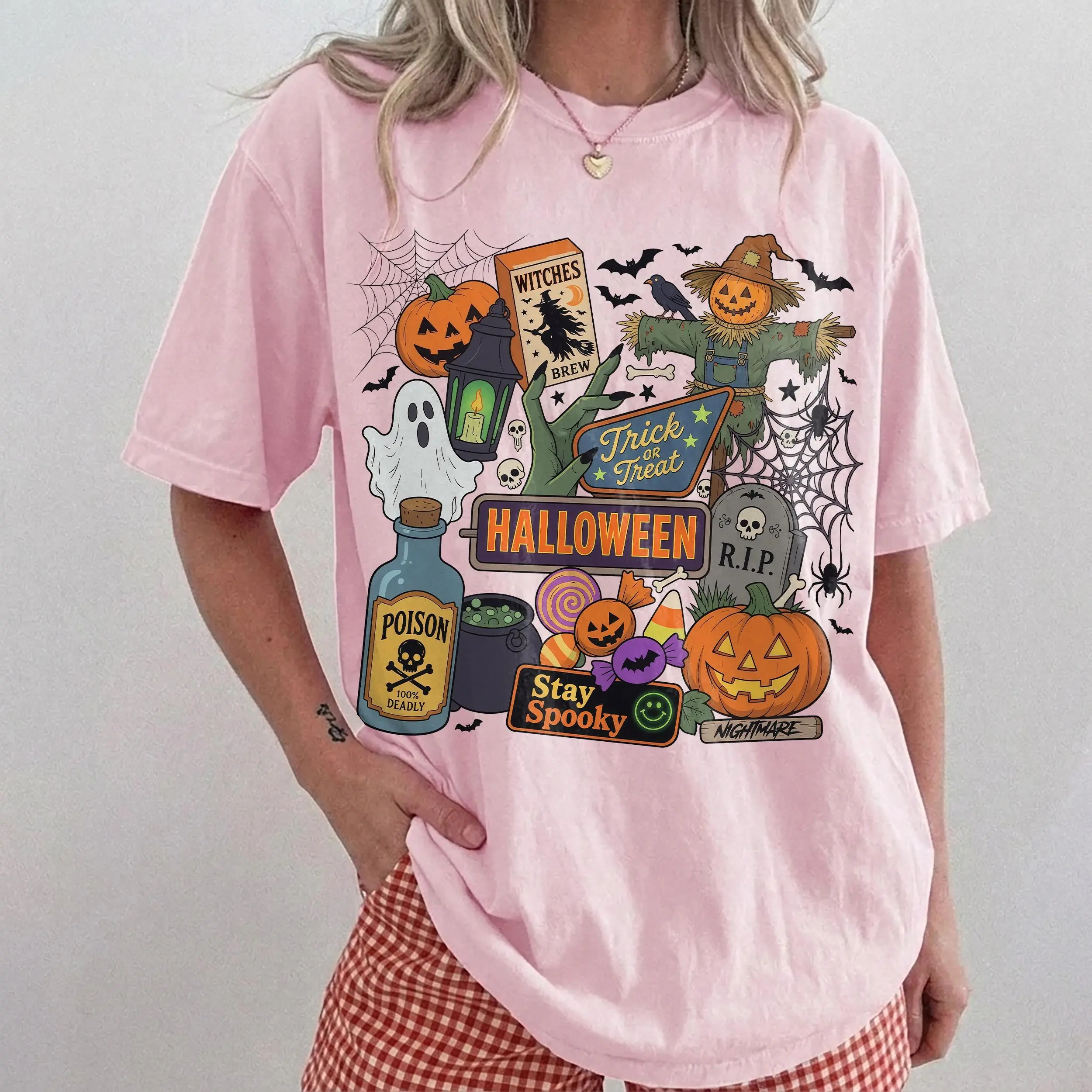 Vintage Halloween Trick Or Treat Shirt, Comfort Colors Spooky Party Pumpkin Ghost Scarecrow Fall Tee - photo 4