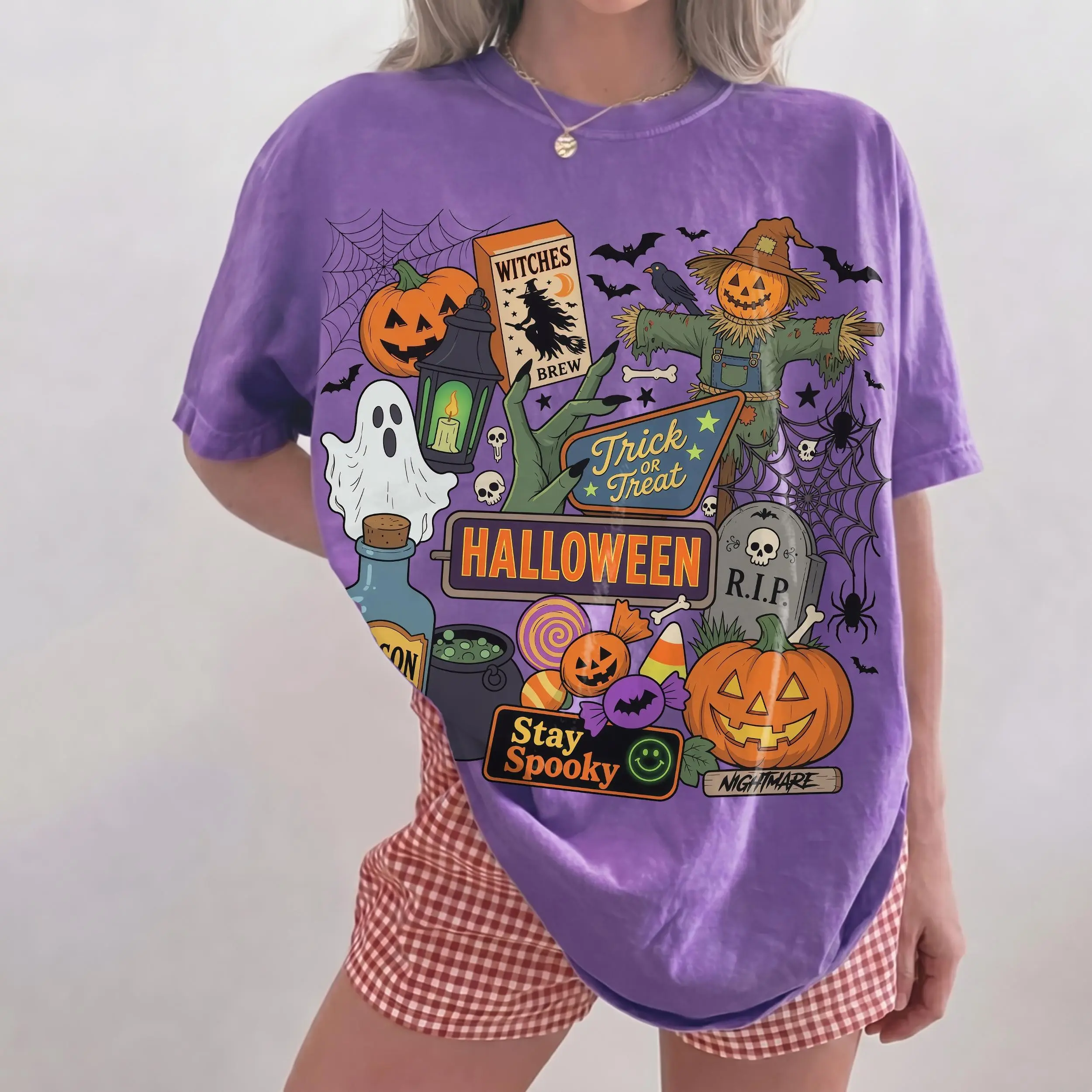 Vintage Halloween Trick Or Treat Shirt, Comfort Colors Spooky Party Pumpkin Ghost Scarecrow Fall Tee - photo 5