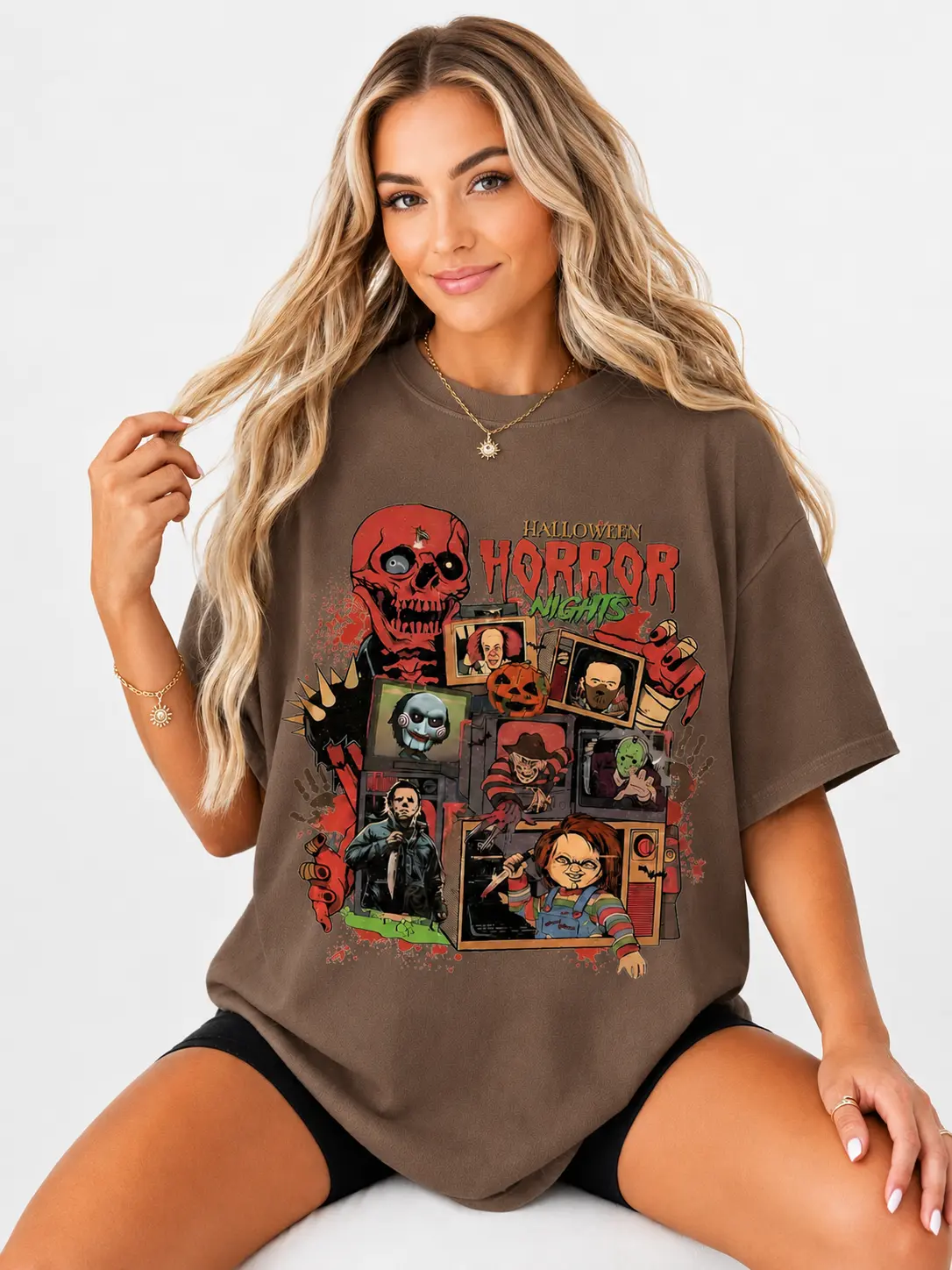 Vintage Horror Graphic Tee, Retro 90s Spooky Nights Oversized Halloween Vibes Shirt