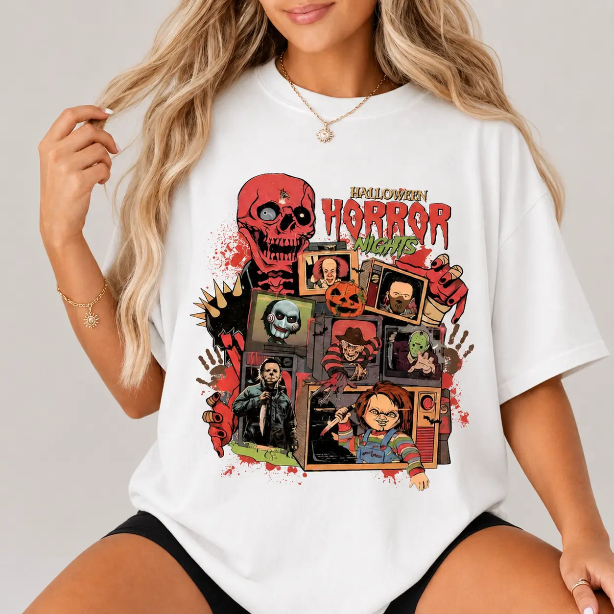 Vintage Horror Graphic Tee, Retro 90s Spooky Nights Oversized Halloween Vibes Shirt - photo 5