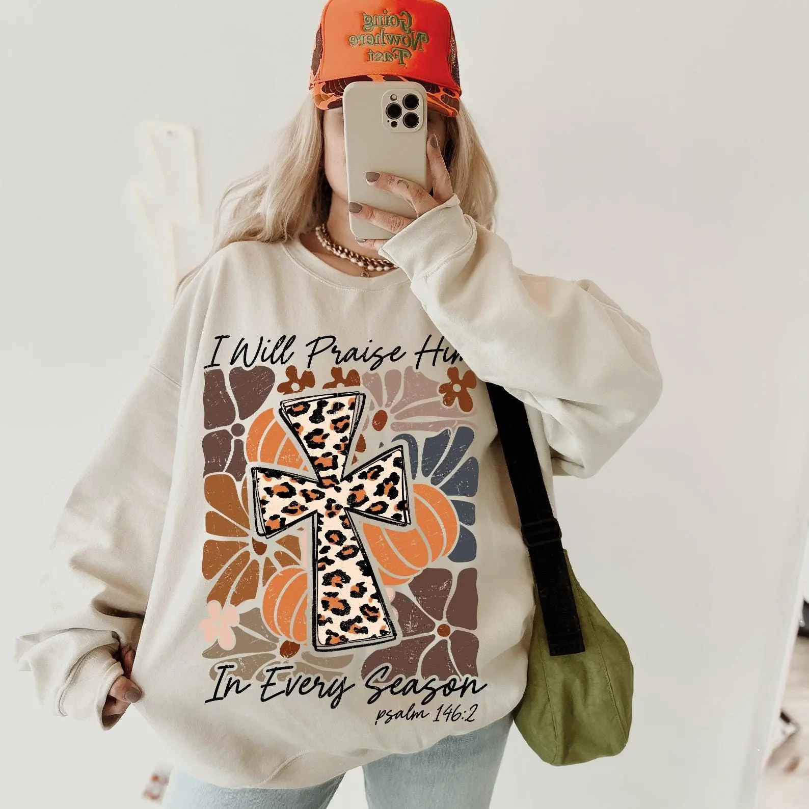 Vintage I Will Praise Him In Every Season Sweatshirt, Boho Floral Fall Bible Verse Pumpkin Crewneck - photo 3