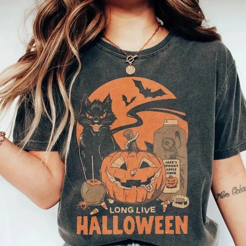 Vintage Long Live Halloween Shirt, Spooky Season Retro Graphic Tee, Fall Apparel Gift