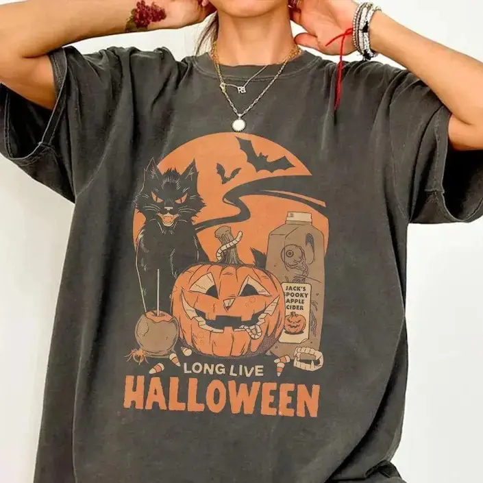 Vintage Long Live Halloween Shirt, Spooky Season Retro Graphic Tee, Fall Apparel Gift - photo 2