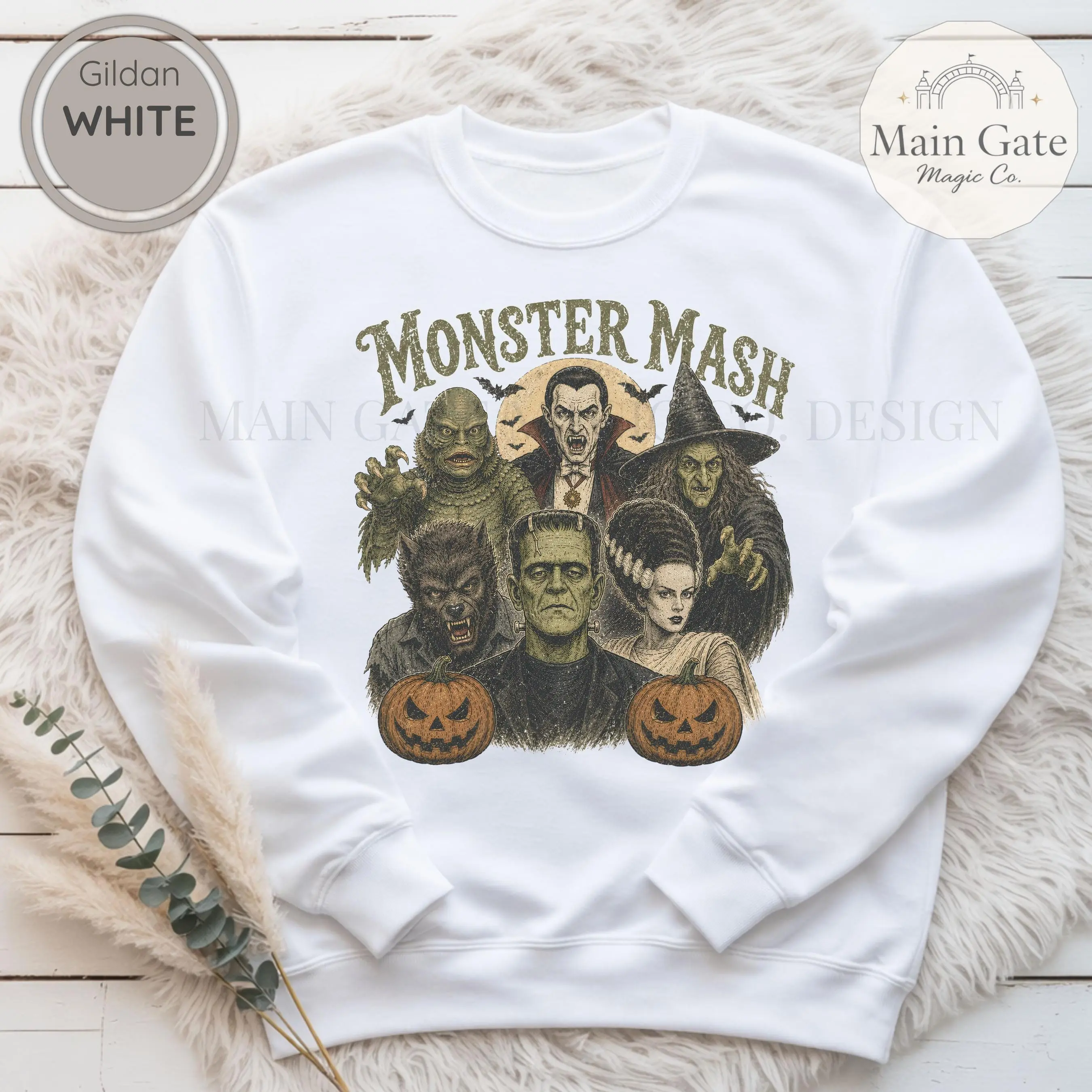 Vintage Monster Mash Sweatshirt, Oversized Frankenstein Dracula Witch Halloween Horror Fan Crewneck Gift - photo 2