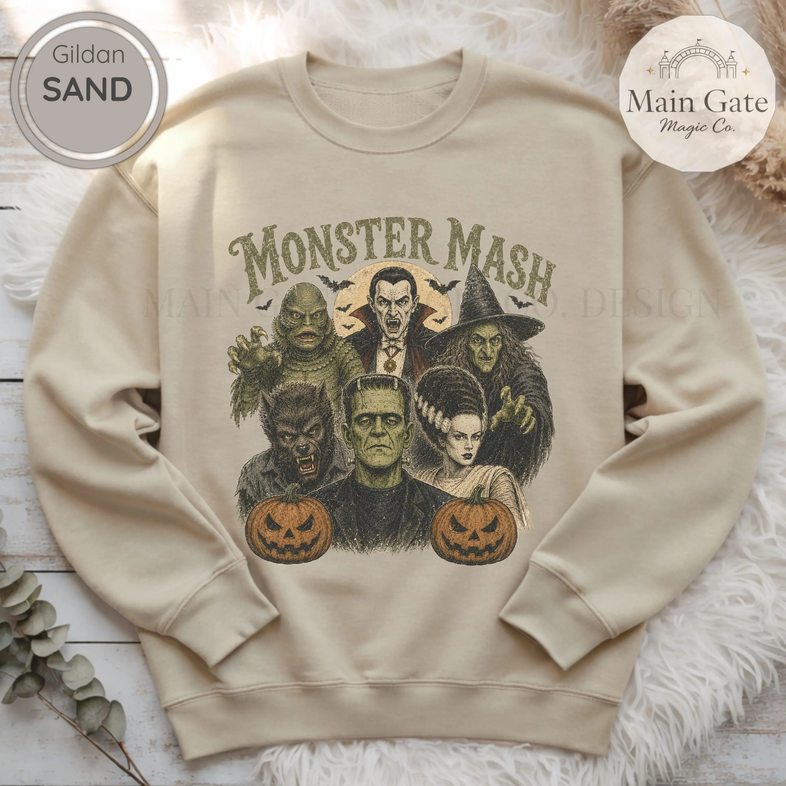 Vintage Monster Mash Sweatshirt, Oversized Frankenstein Dracula Witch Halloween Horror Fan Crewneck Gift - photo 3