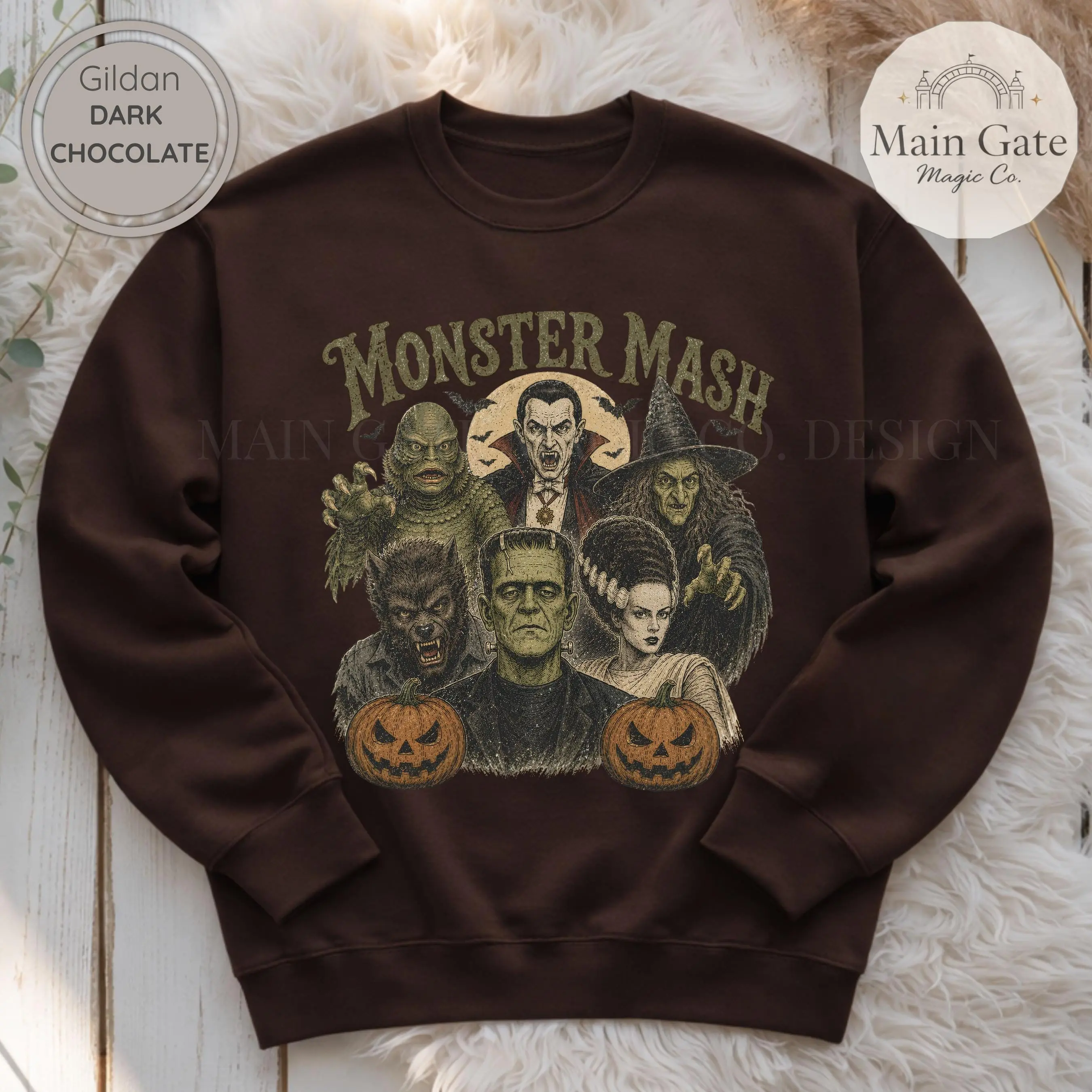 Vintage Monster Mash Sweatshirt, Oversized Frankenstein Dracula Witch Halloween Horror Fan Crewneck Gift - photo 4