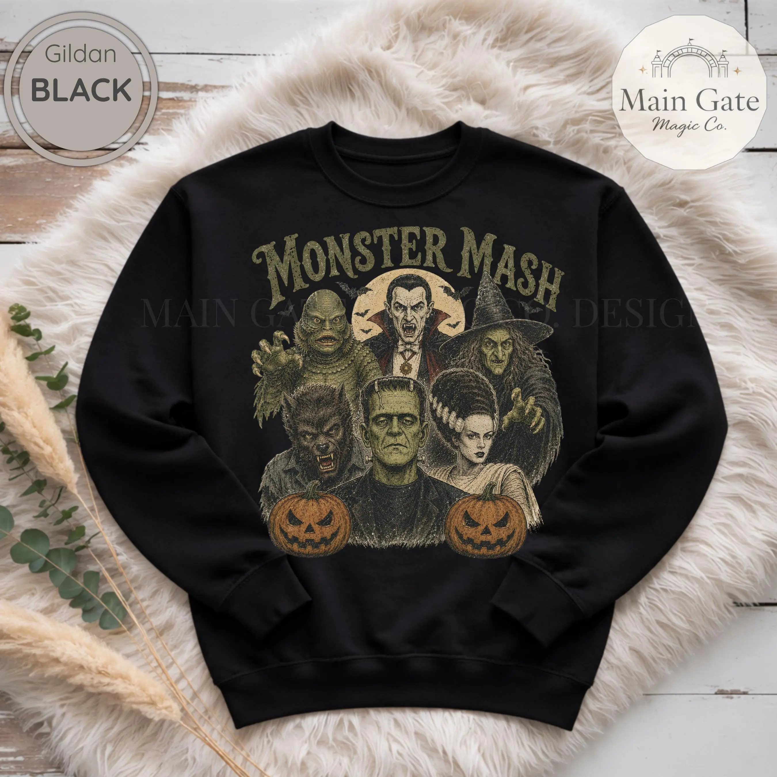 Vintage Monster Mash Sweatshirt, Oversized Frankenstein Dracula Witch Halloween Horror Fan Crewneck Gift - photo 5