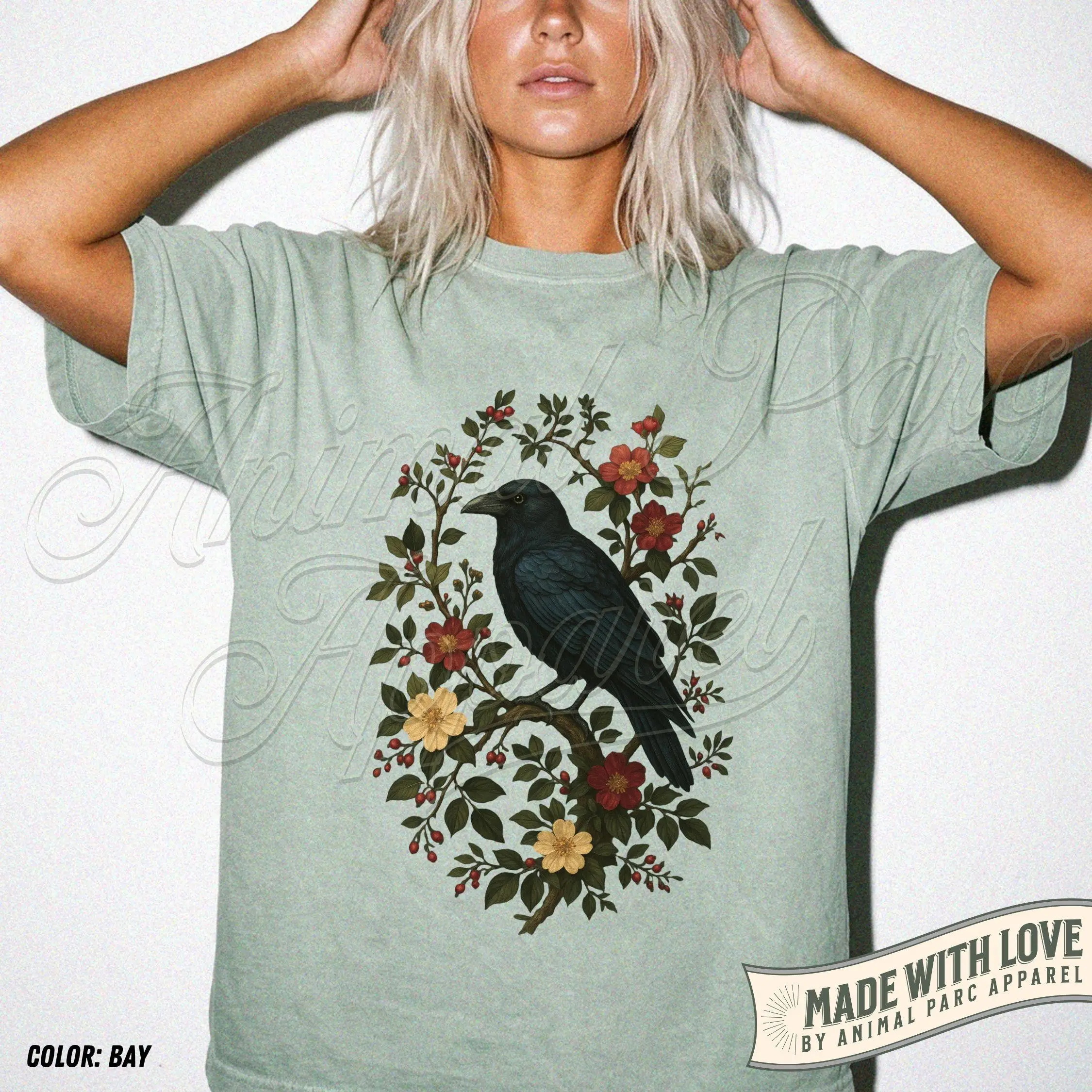 Vintage Raven T-Shirt, Gothic Cottagecore Crow Floral Graphic Top, Dark Nature Witchy Aesthetic Retro Bird Gift For Her - photo 5
