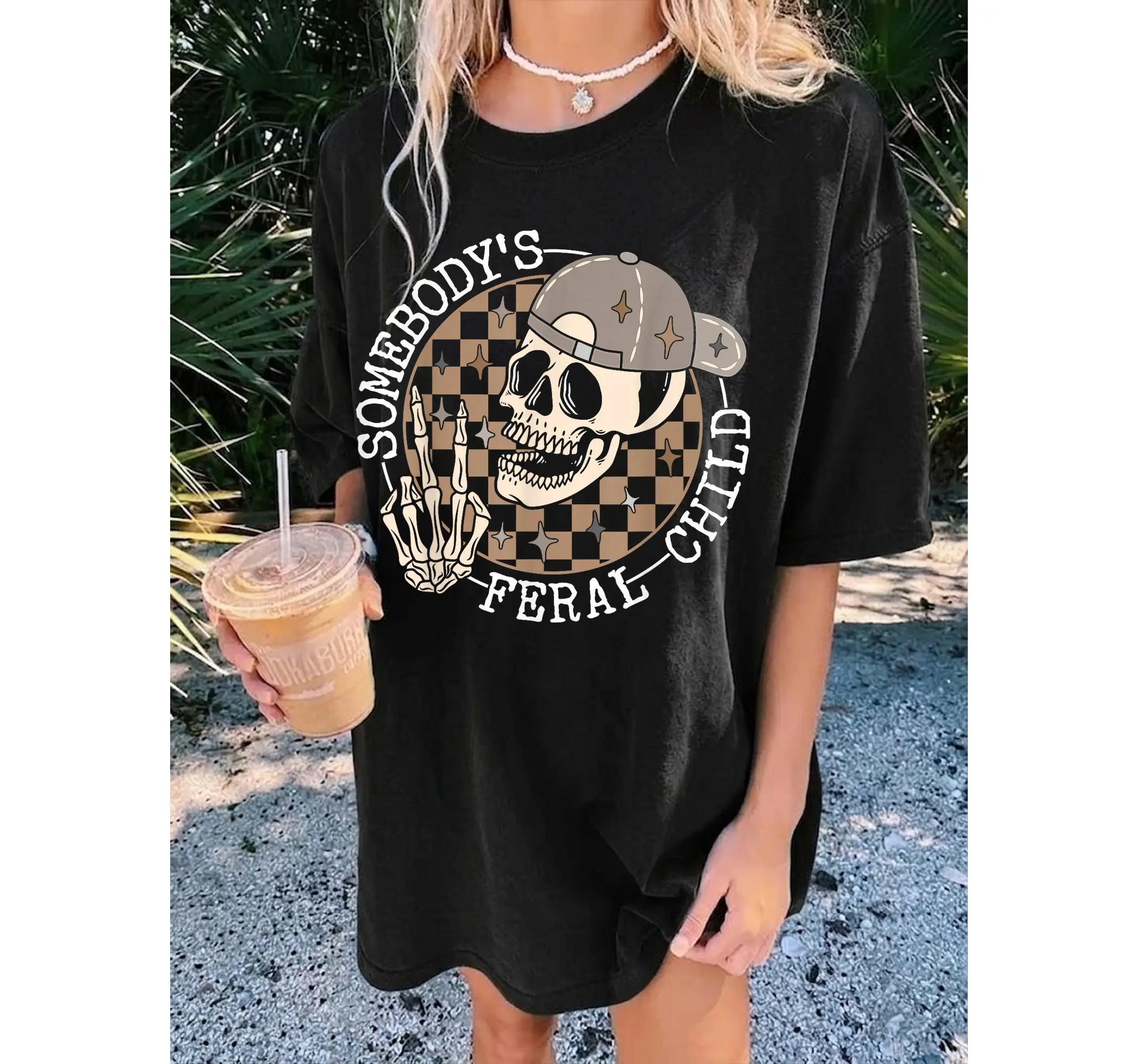 Vintage Skeleton Shirt, Feral Child Meme Funny Sarcastic Retro Skull Graphic Tee