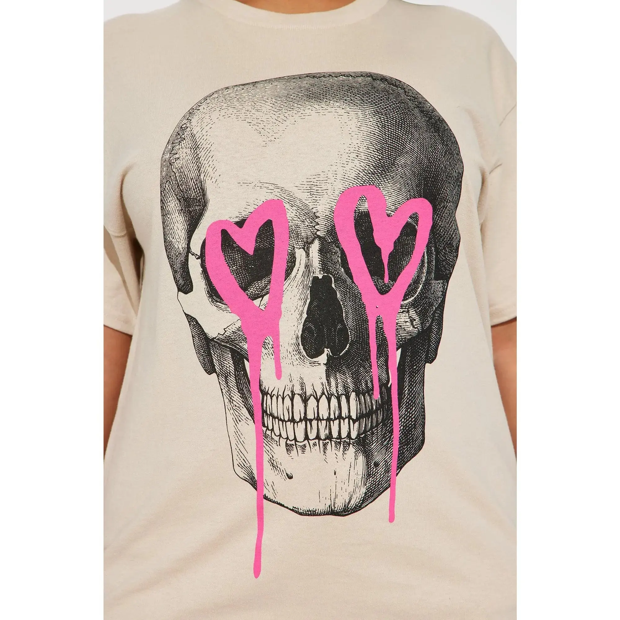 Vintage Skull Graphic Tee, Romantic Skeleton T-Shirt, Y2K Aesthetic Sand Color Top - photo 2