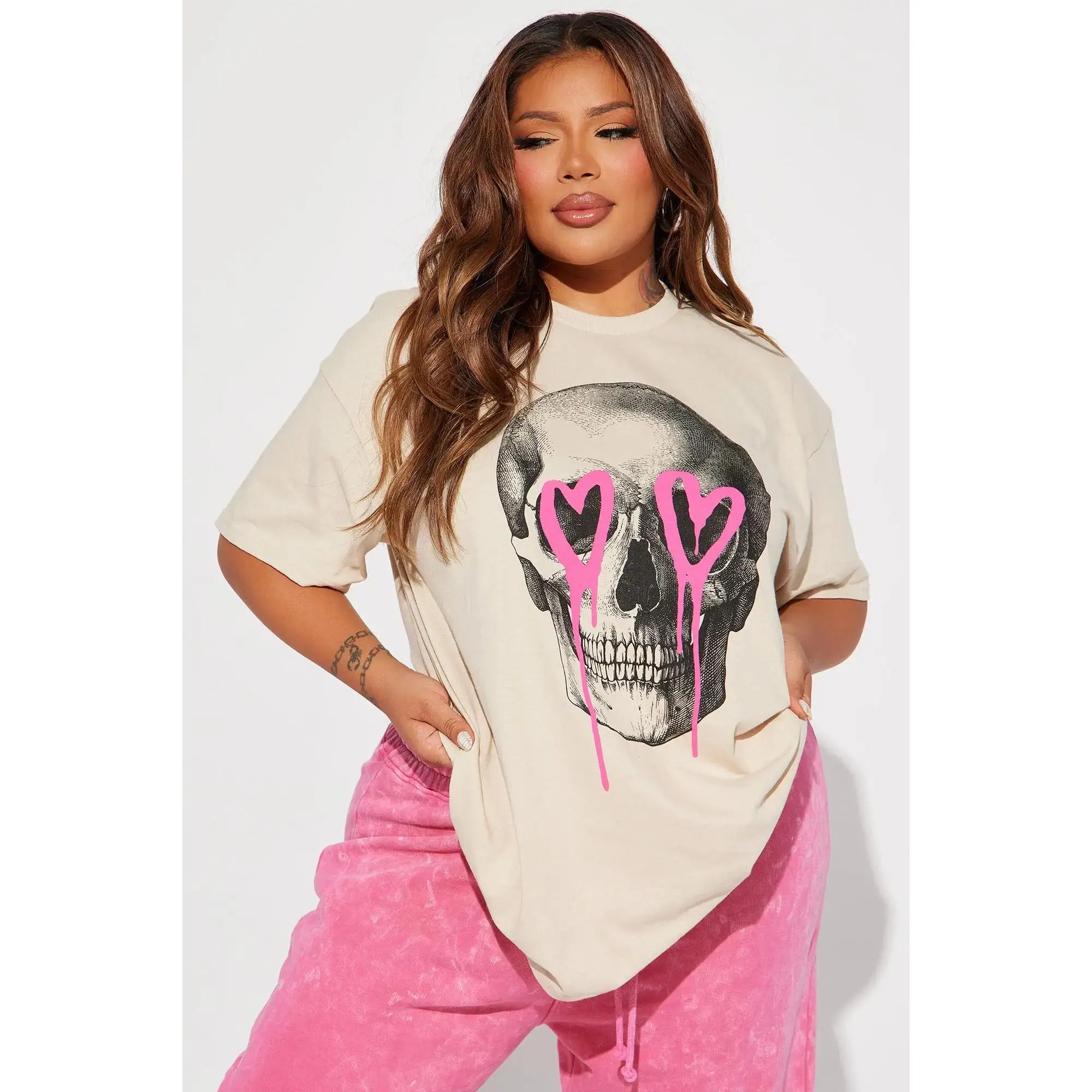 Vintage Skull Graphic Tee, Romantic Skeleton T-Shirt, Y2K Aesthetic Sand Color Top - photo 3