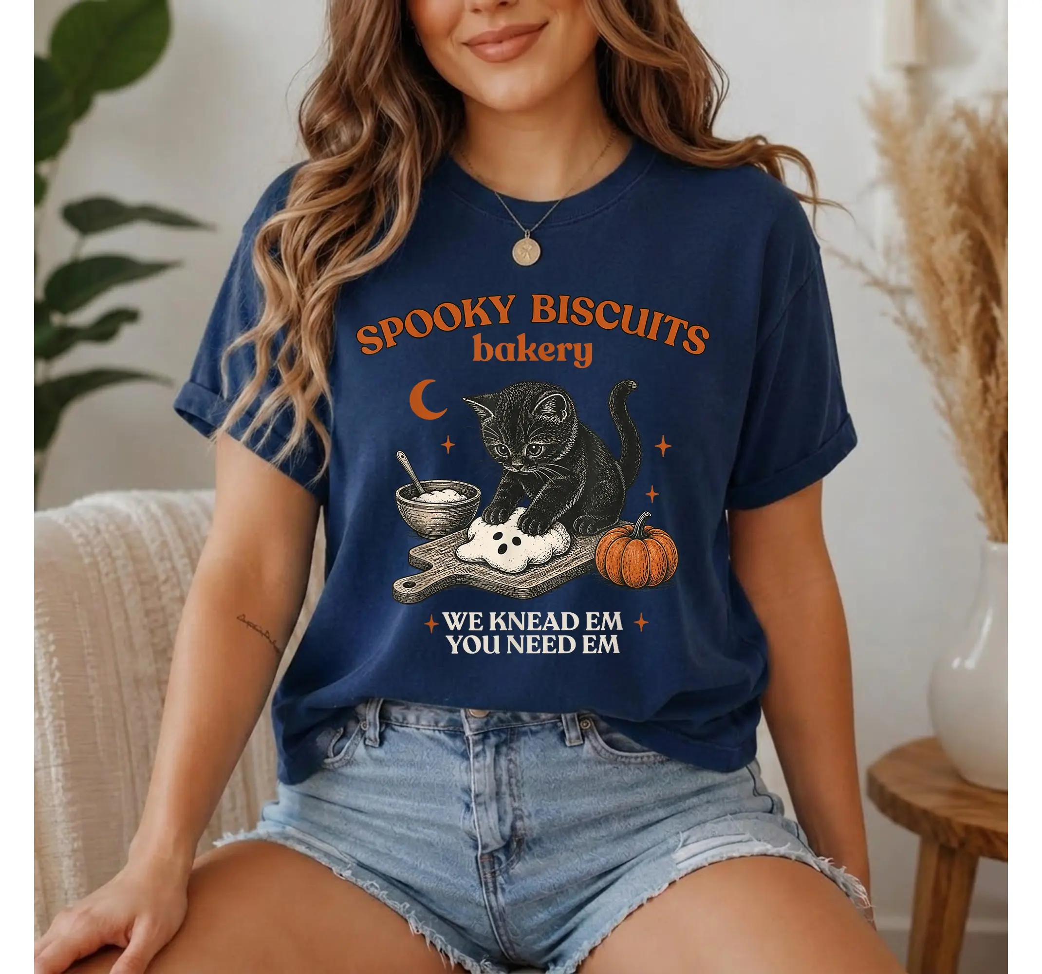 Vintage Spooky Cat Baking Shirt, Funny Halloween Feline Pastry Graphic Tee