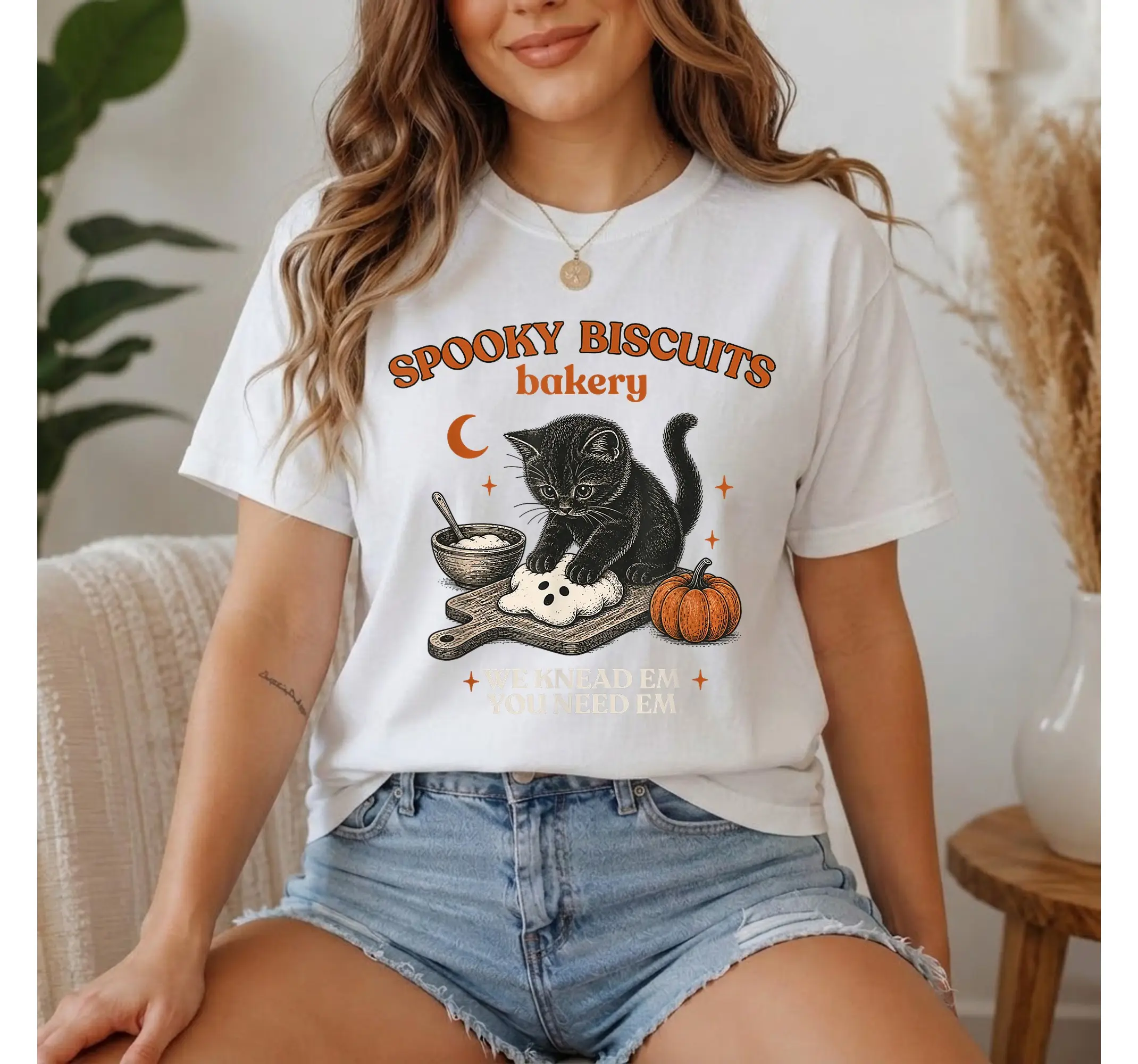 Vintage Spooky Cat Baking Shirt, Funny Halloween Feline Pastry Graphic Tee - photo 2