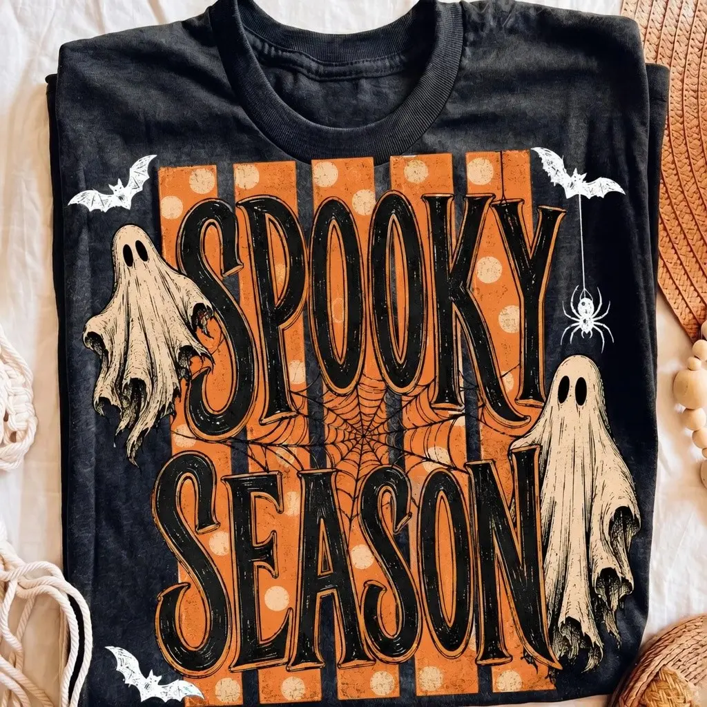 Vintage Spooky Season Halloween Ghost Shirt, Retro Cute Fall Graphic Tshirt - photo 2