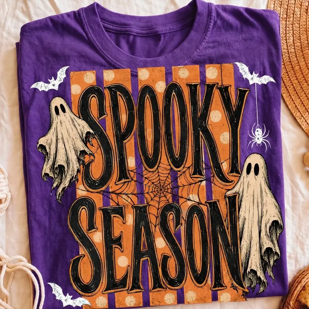Vintage Spooky Season Halloween Ghost Shirt, Retro Cute Fall Graphic Tshirt - photo 3