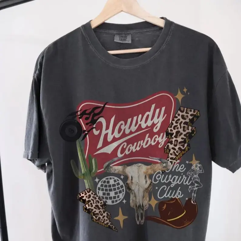 Vintage Western Cowboy Skull Graphic Tee, Retro Country Rodeo Comfort Colors Shirt - photo 3