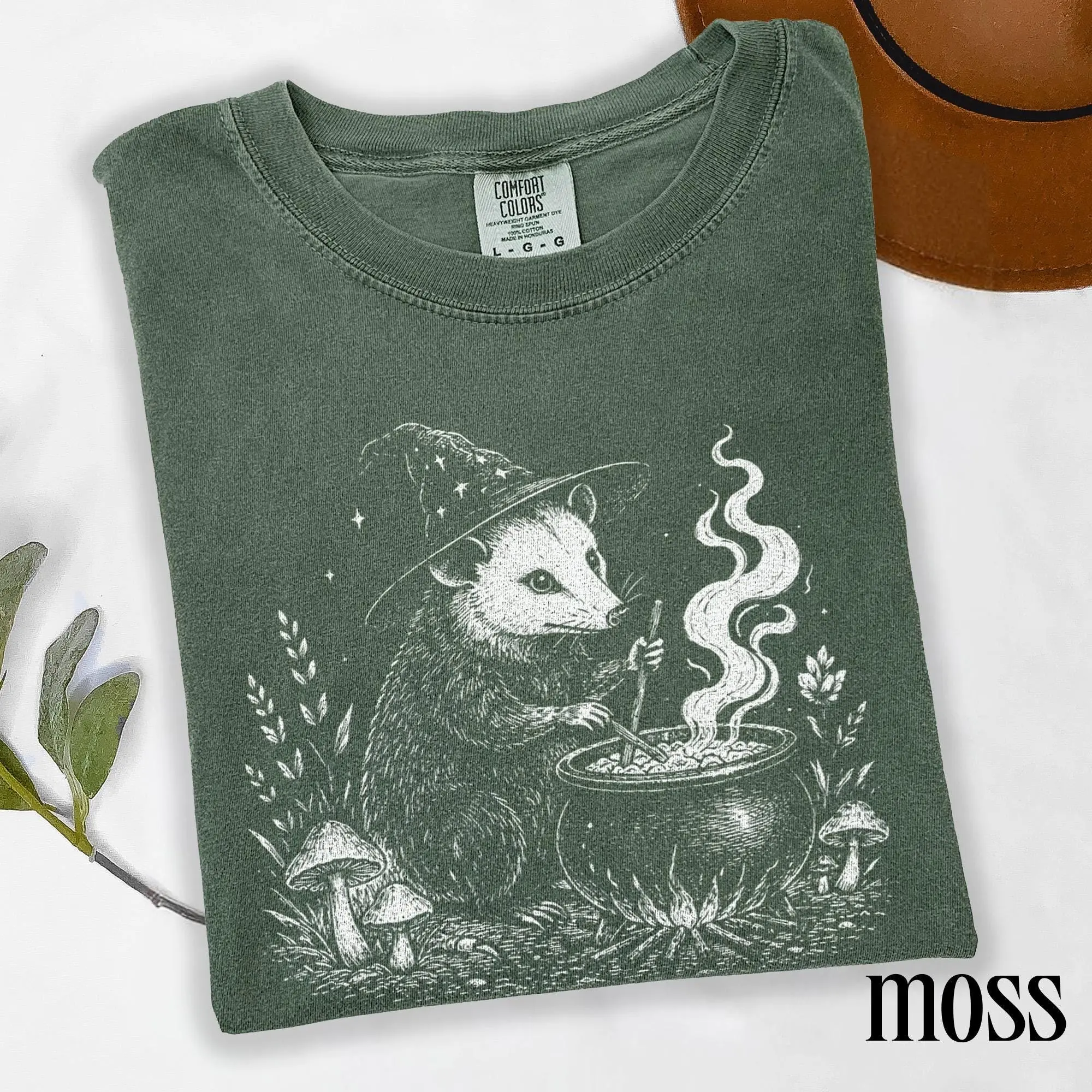 Comfort Colors Vintage Witch Opossum Graphic Tee, Retro Woodland Cottagecore Halloween Animal Top Gift - photo 3