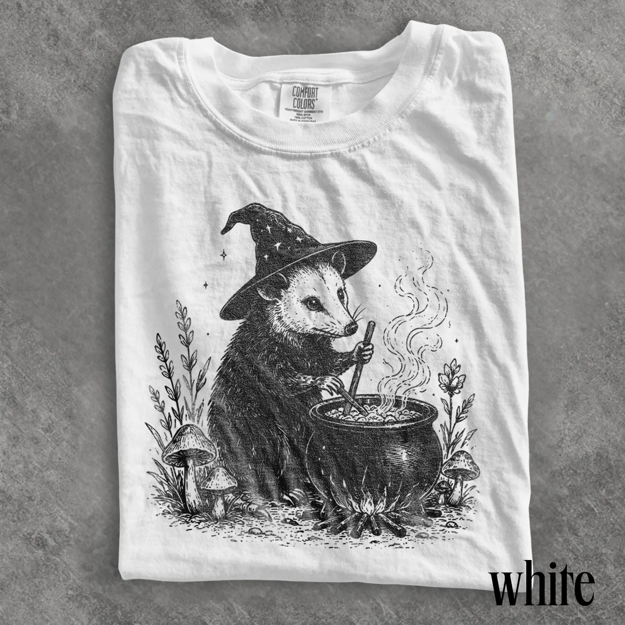 Comfort Colors Vintage Witch Opossum Graphic Tee, Retro Woodland Cottagecore Halloween Animal Top Gift - photo 4