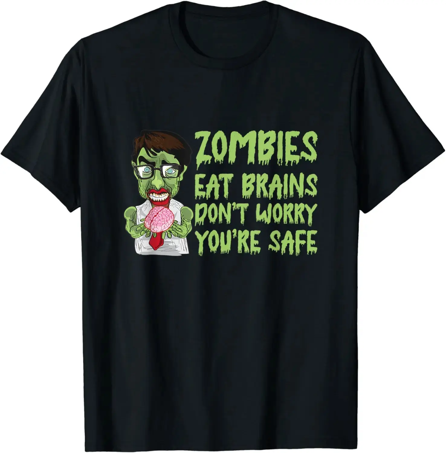 Comfort Colors Zombies Eat Brains Don't Worry You're Safe T-Shirt, Funny Retro Halloween Horror Tee