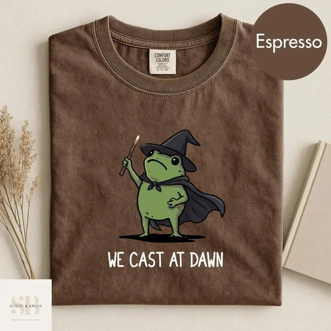 We Cast At Dawn Halloween Shirt, Funny Frog Witch Wizard Meme Tee, Cute Summerween Spooky Season Magic Top