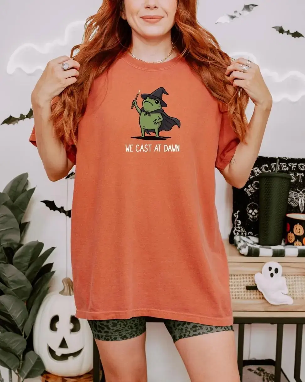 We Cast At Dawn Halloween Shirt, Funny Frog Witch Wizard Meme Tee, Cute Summerween Spooky Season Magic Top - photo 5