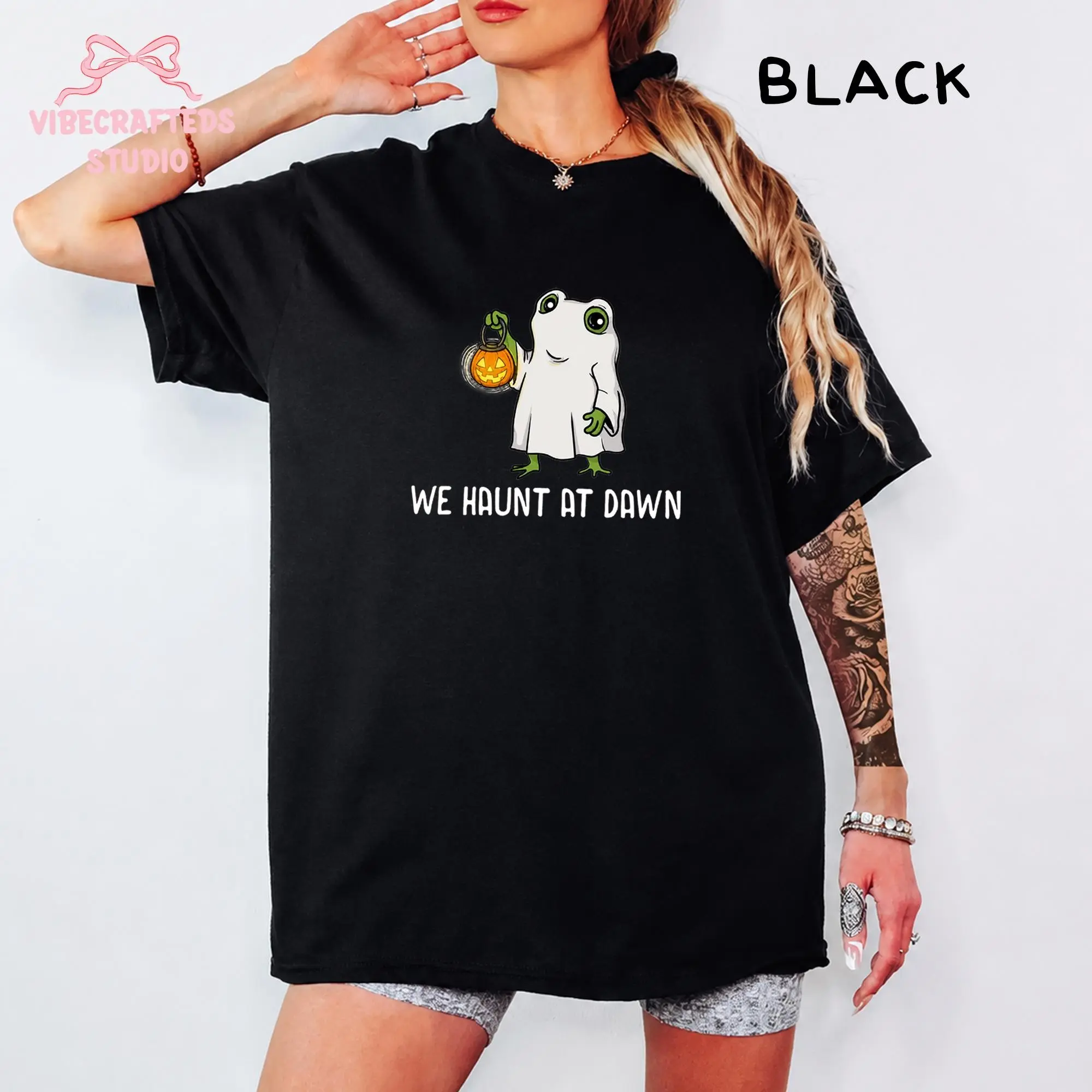 Gildan We Haunt At Dawn Frog Ghost Unisex Shirt, Fall Halloween Pumpkin Lantern Tee, Cute Spooky Season Top - photo 3