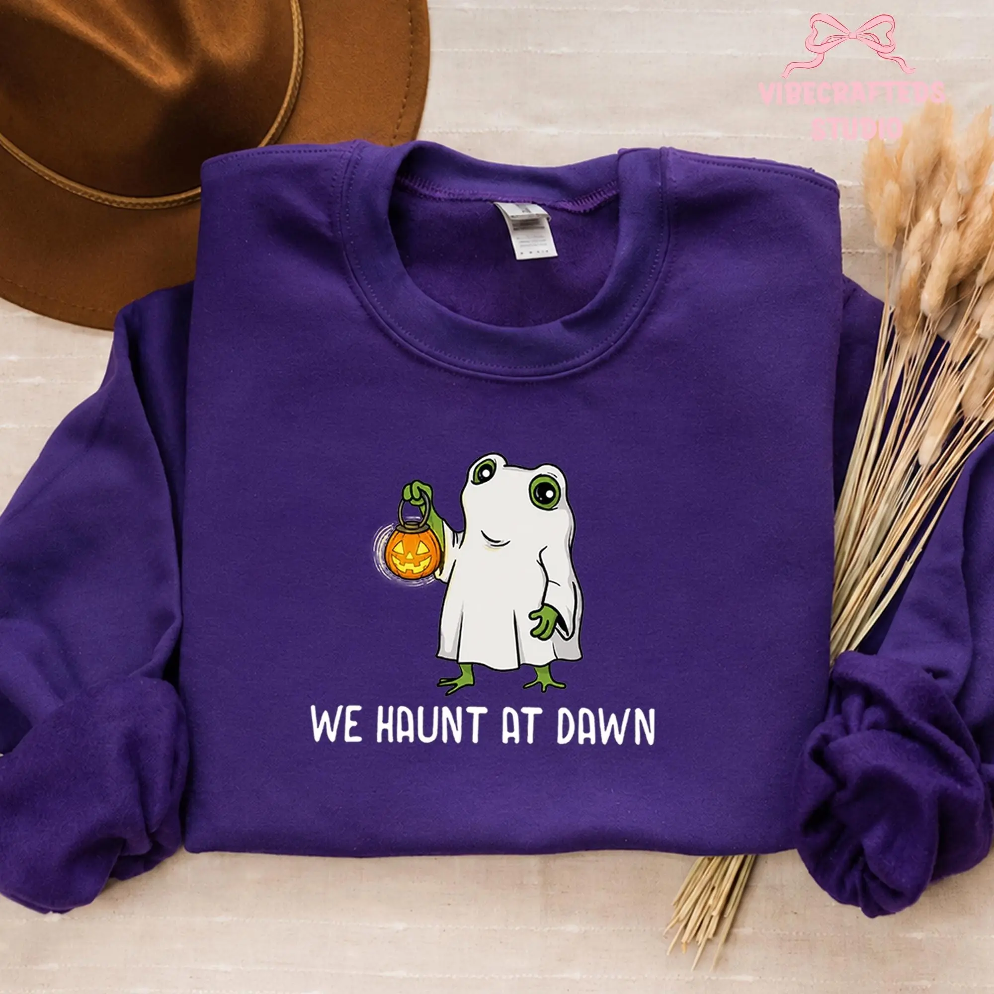 Gildan We Haunt At Dawn Frog Ghost Unisex Shirt, Fall Halloween Pumpkin Lantern Tee, Cute Spooky Season Top - photo 5