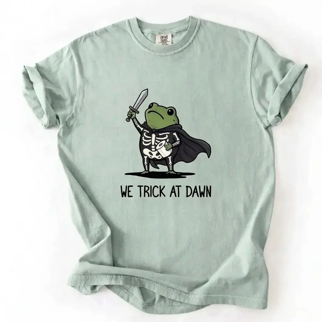 Comfort Colors We Trick At Dawn Halloween T-Shirt, Funny Frog Skeleton Meme Cute Summerween Tee - photo 2