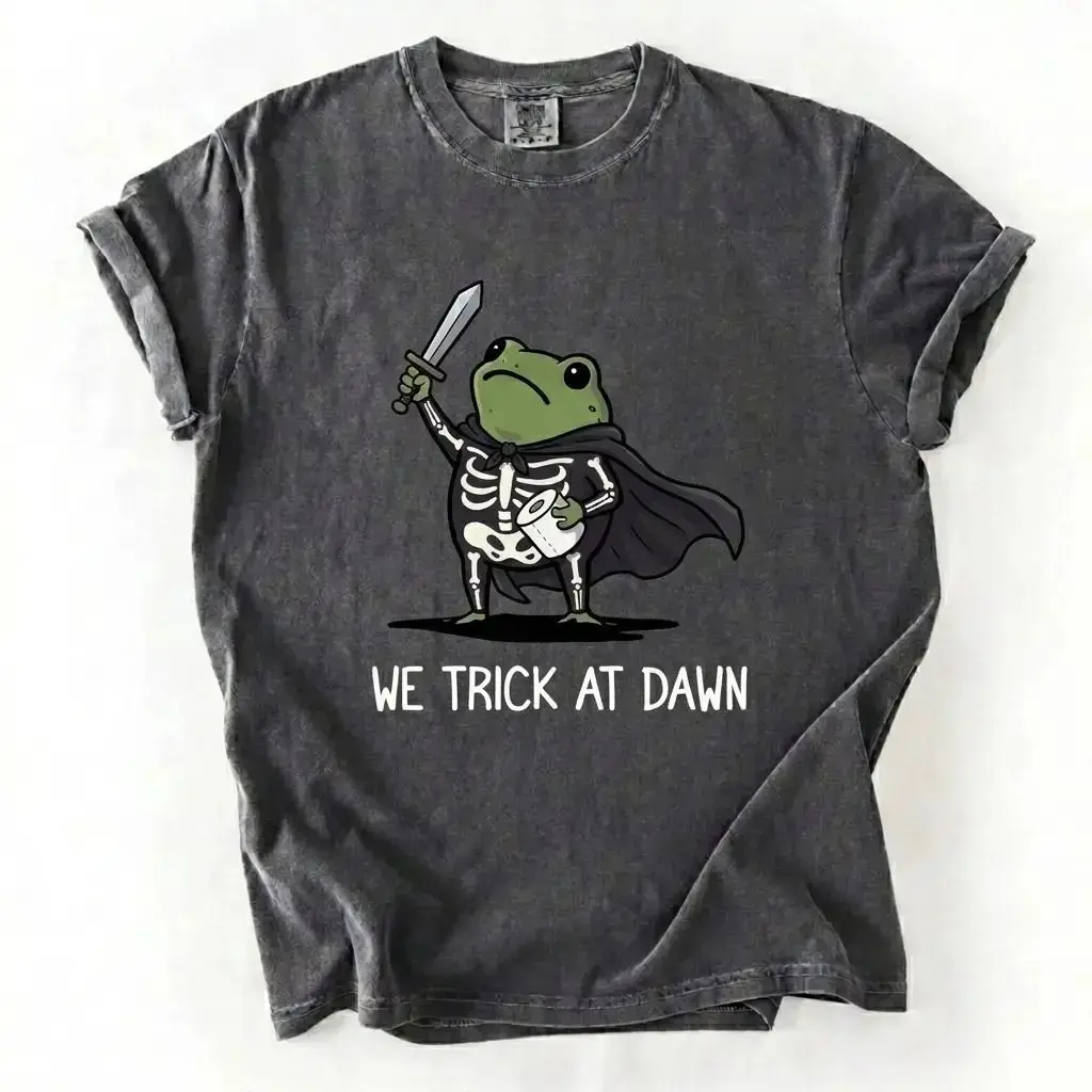 Comfort Colors We Trick At Dawn Halloween T-Shirt, Funny Frog Skeleton Meme Cute Summerween Tee - photo 3