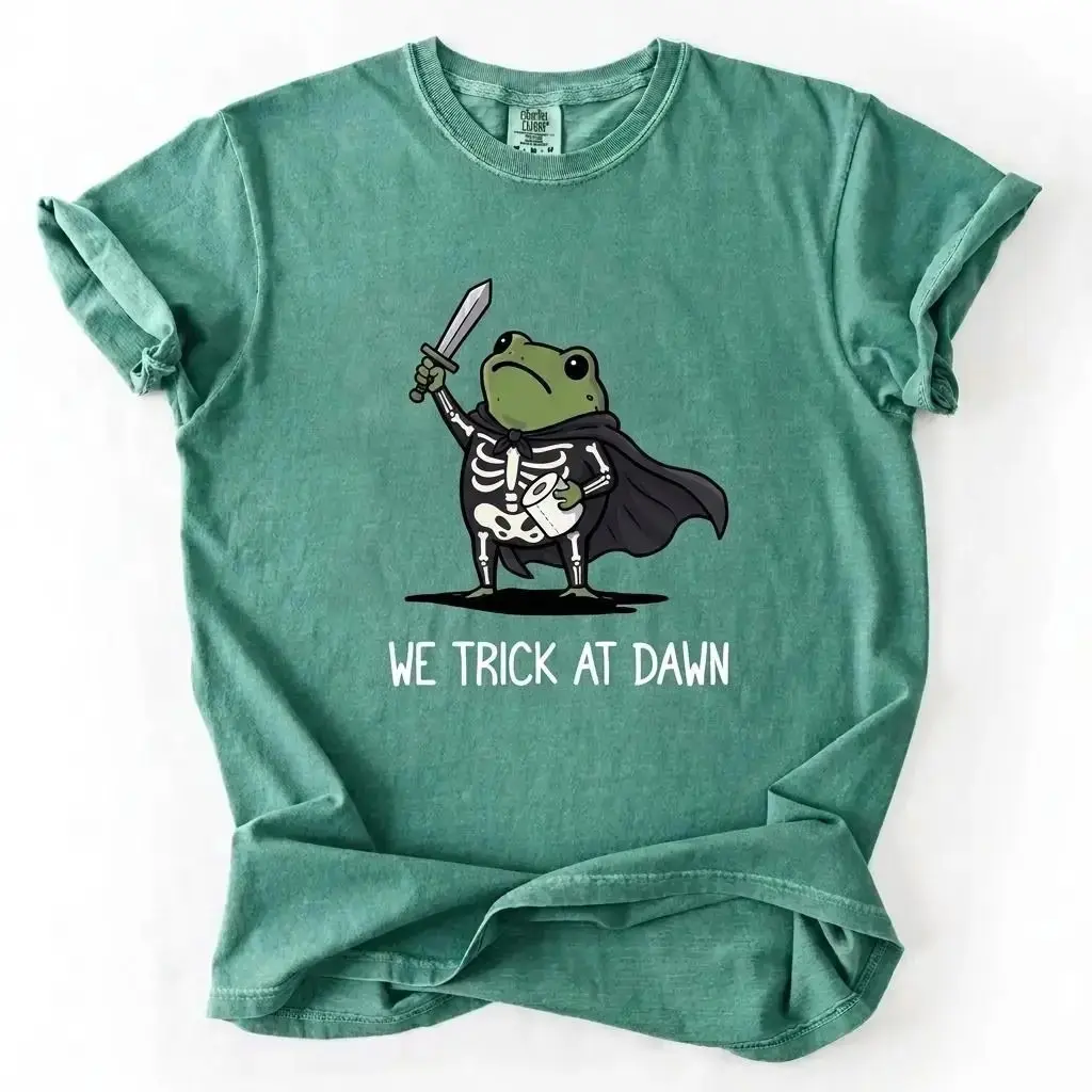 Comfort Colors We Trick At Dawn Halloween T-Shirt, Funny Frog Skeleton Meme Cute Summerween Tee - photo 4