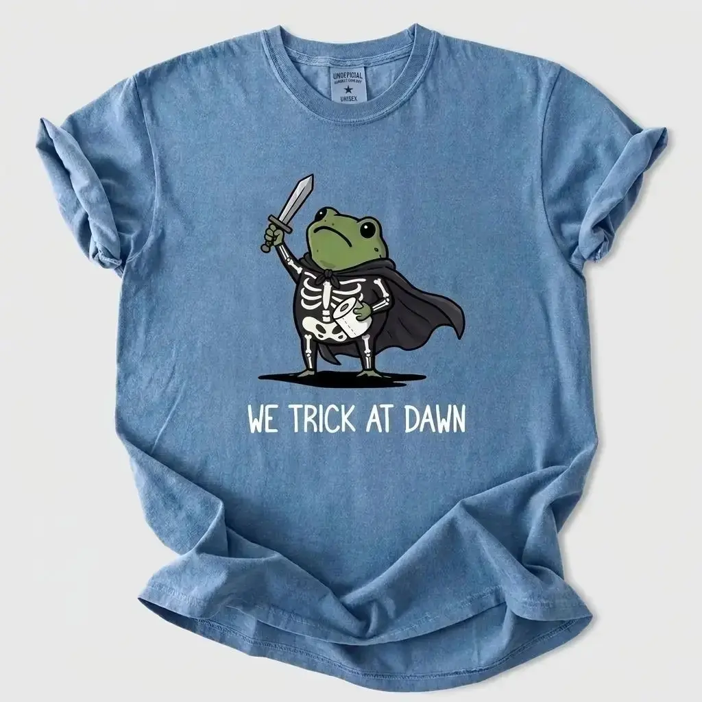 Comfort Colors We Trick At Dawn Halloween T-Shirt, Funny Frog Skeleton Meme Cute Summerween Tee - photo 5