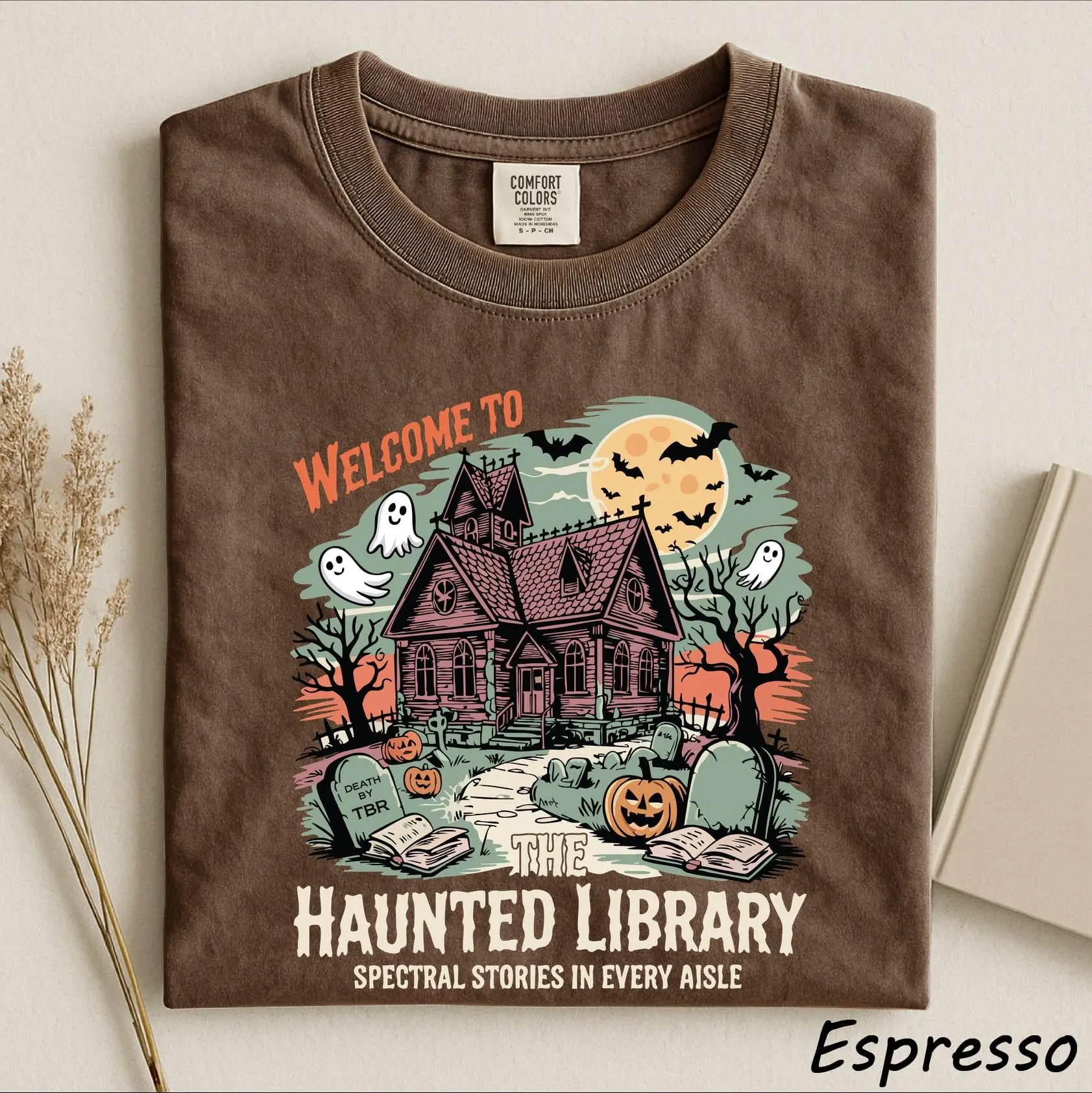 Welcome To The Haunted Library T-Shirt, Cute Halloween Booktrovert Bookish Reading Lover Spooky Fall Tee
