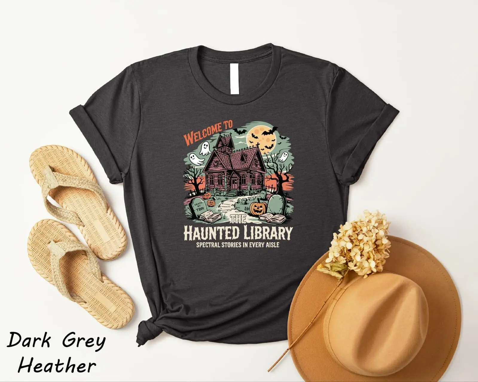 Welcome To The Haunted Library T-Shirt, Cute Halloween Booktrovert Bookish Reading Lover Spooky Fall Tee - photo 4