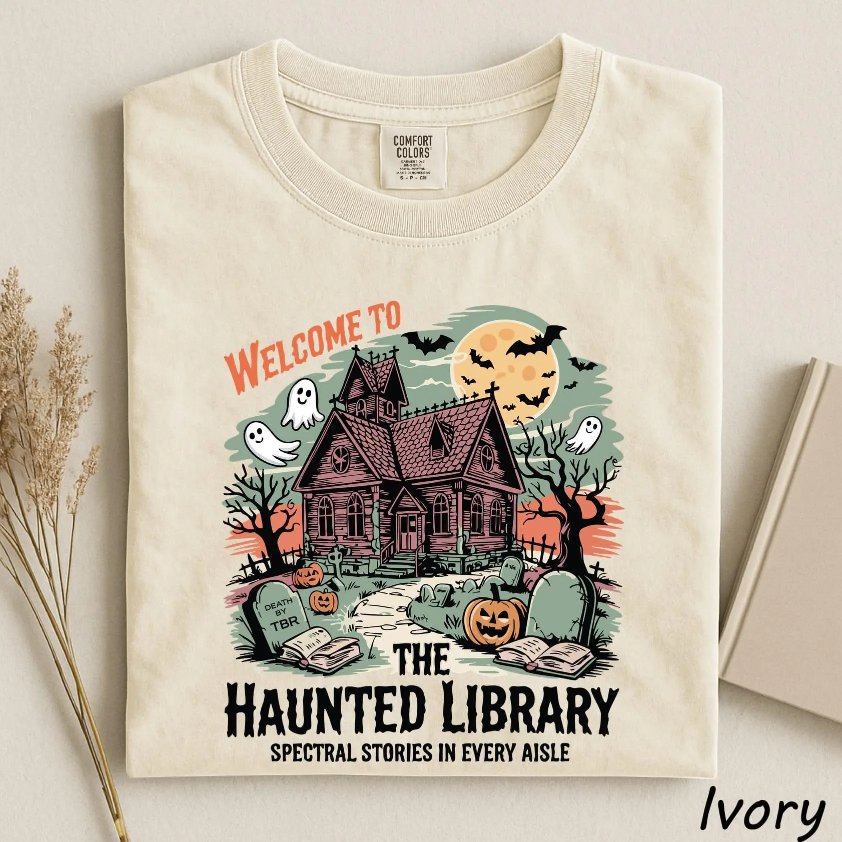 Welcome To The Haunted Library T-Shirt, Cute Halloween Booktrovert Bookish Reading Lover Spooky Fall Tee - photo 5