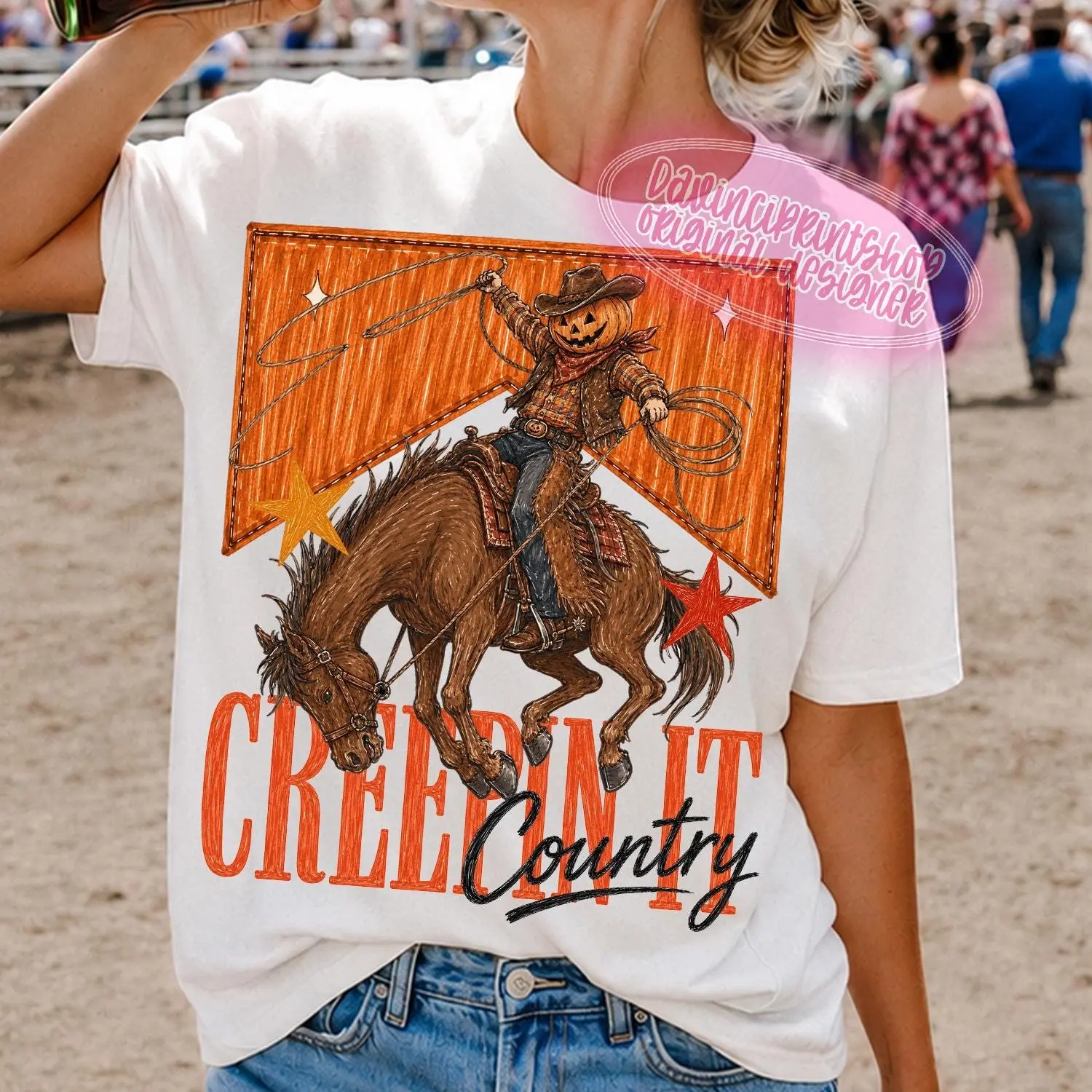 Comfort Colors Western Halloween Shirt, Creepin Country Pumpkin Cowboy Vintage Rodeo Fall Graphic Tee - photo 2