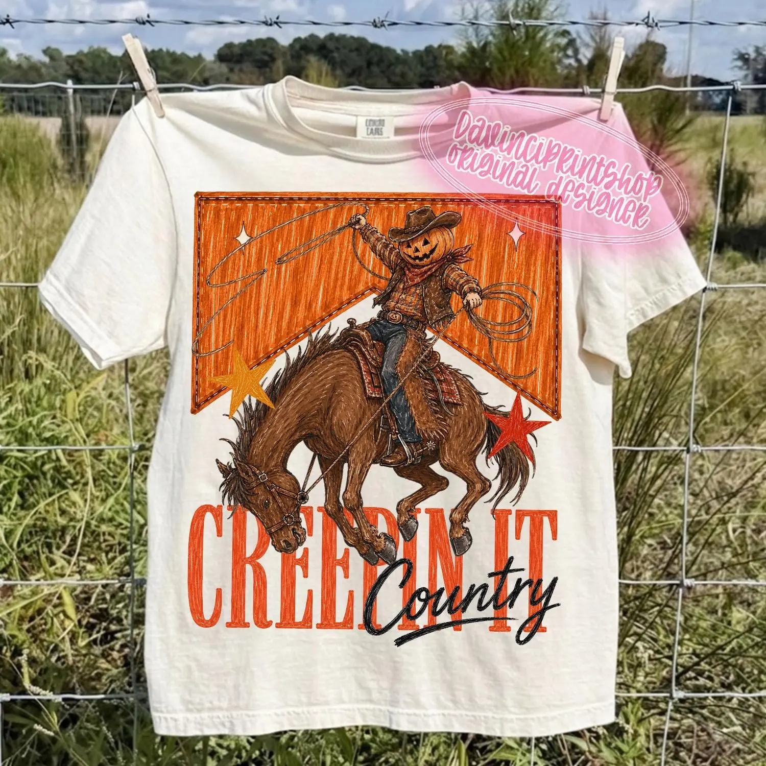 Comfort Colors Western Halloween Shirt, Creepin Country Pumpkin Cowboy Vintage Rodeo Fall Graphic Tee - photo 4