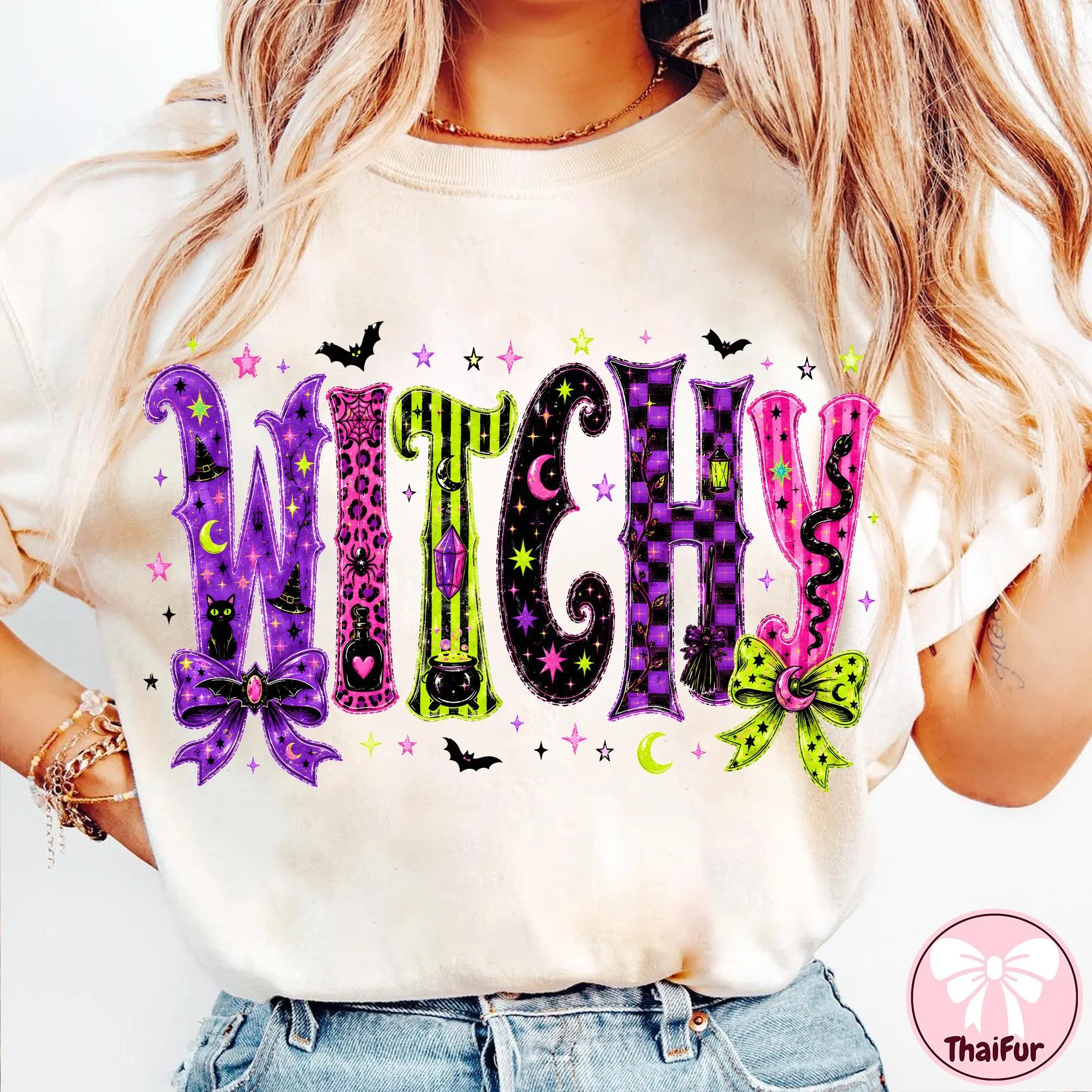 Whimsical Witchy Halloween T-Shirt, Checkered Leopard Print Spooky Graphic Tee, Retro Girly Unisex Top