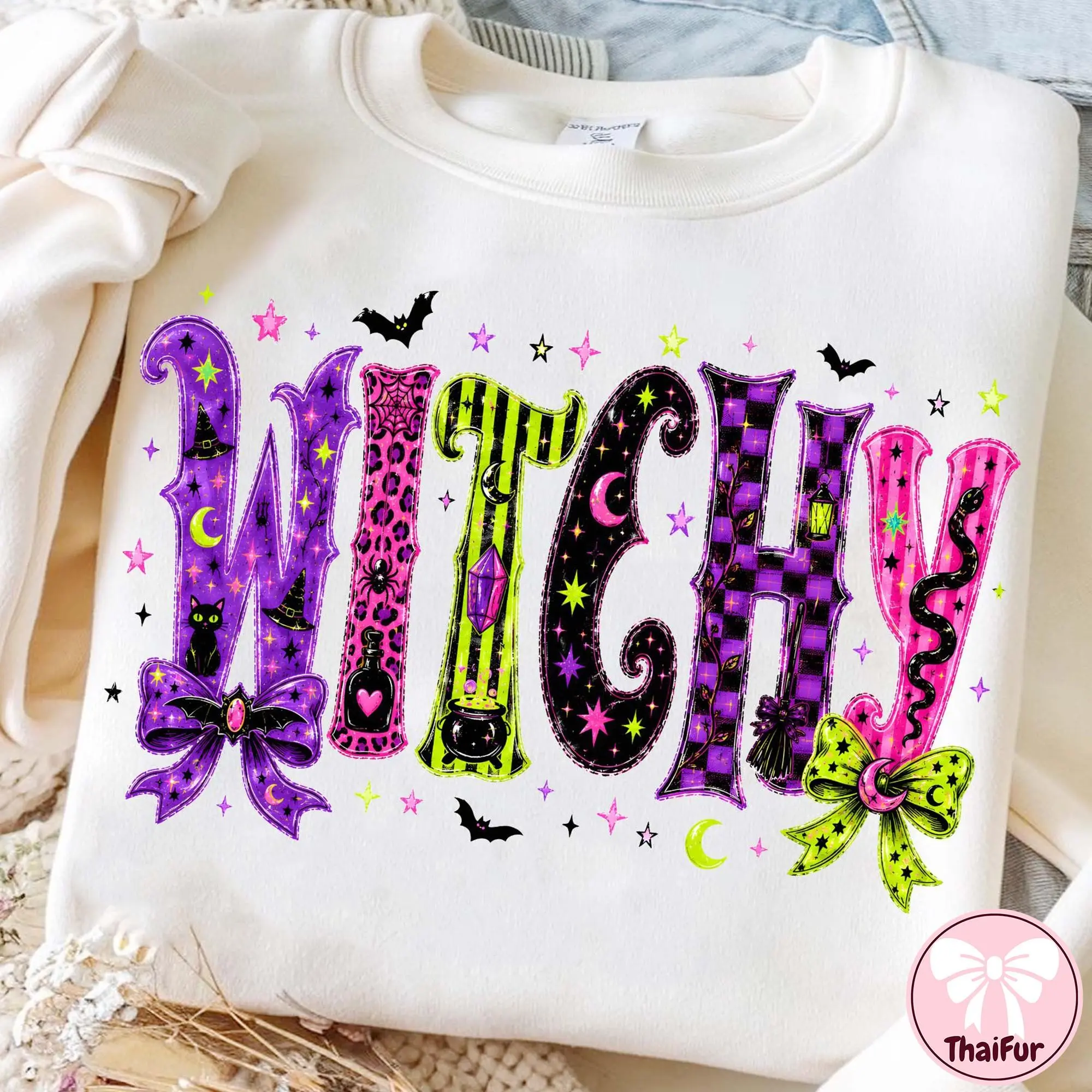 Whimsical Witchy Halloween T-Shirt, Checkered Leopard Print Spooky Graphic Tee, Retro Girly Unisex Top - photo 3