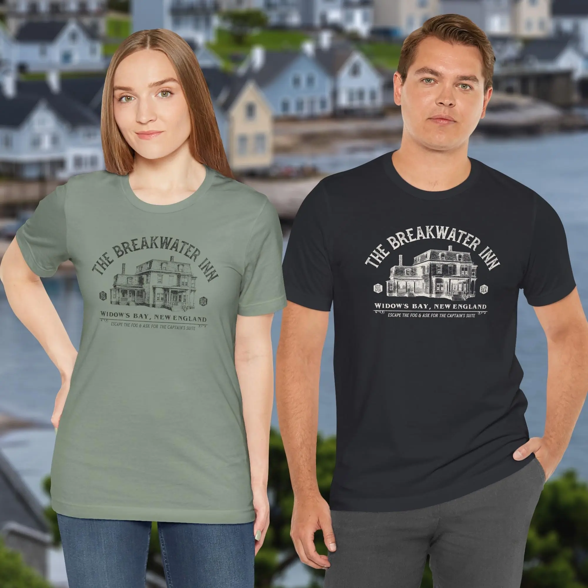 Widow's Bay Breakwater Inn T-Shirt, Vintage Haunted Hotel Retro Horror Travel Spooky Halloween Tee for Women - photo 3