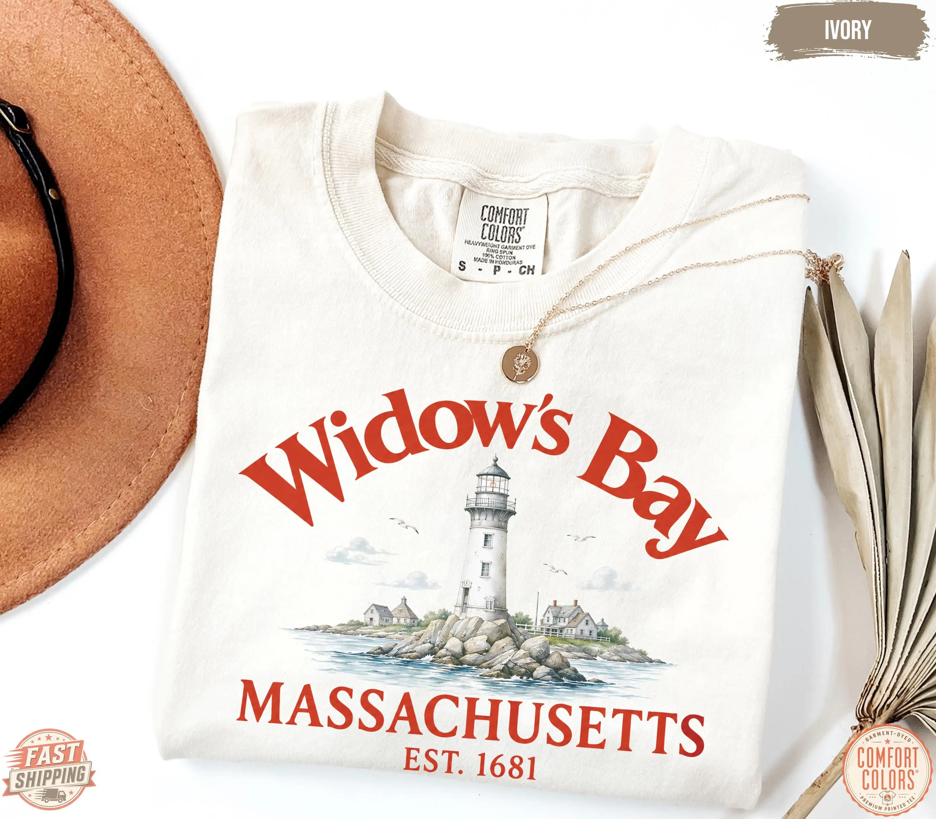 Comfort Colors Widow's Bay Shirt, Vintage Massachusetts Lighthouse New England Horror Fan Tee