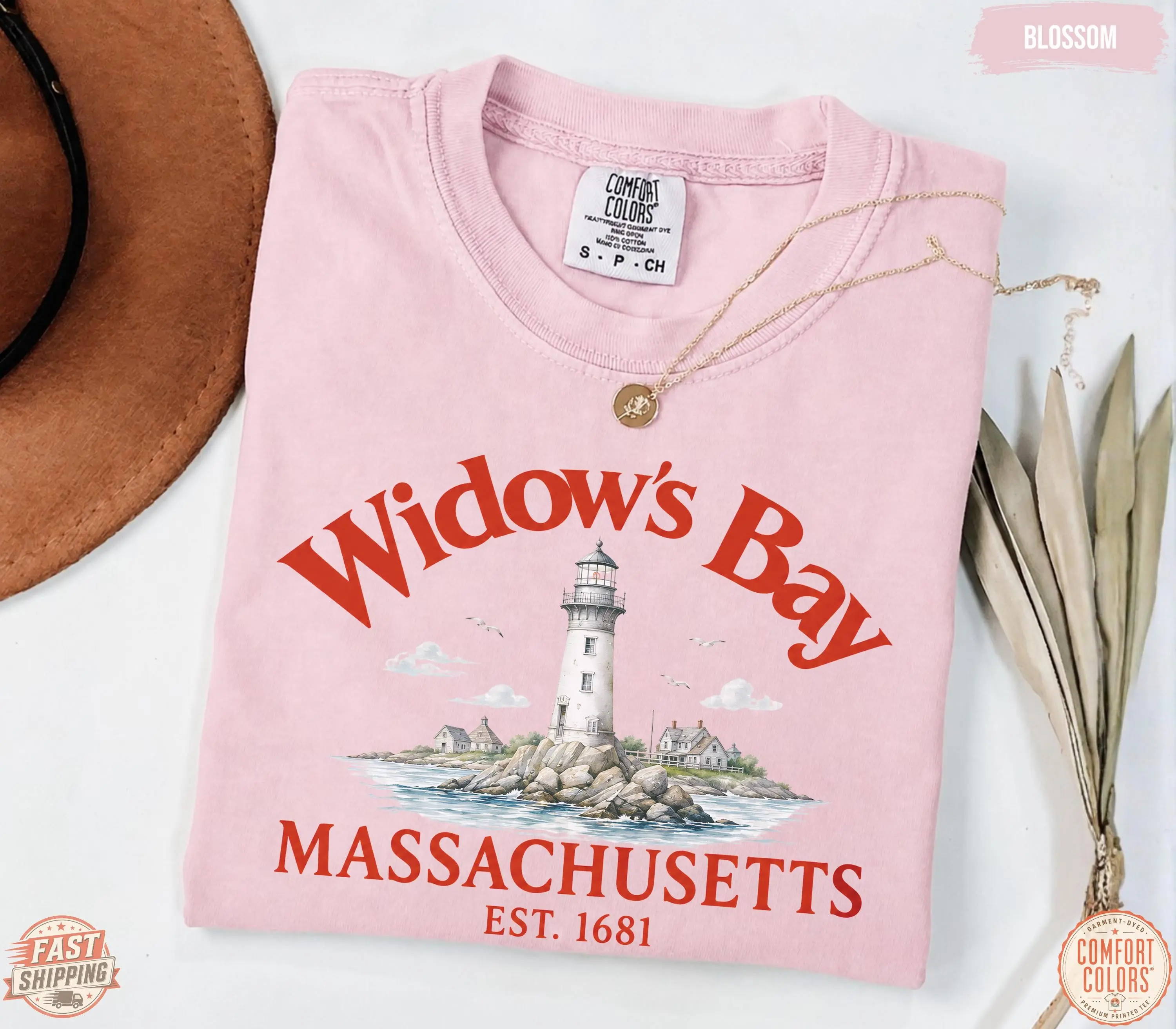 Comfort Colors Widow's Bay Shirt, Vintage Massachusetts Lighthouse New England Horror Fan Tee - photo 3
