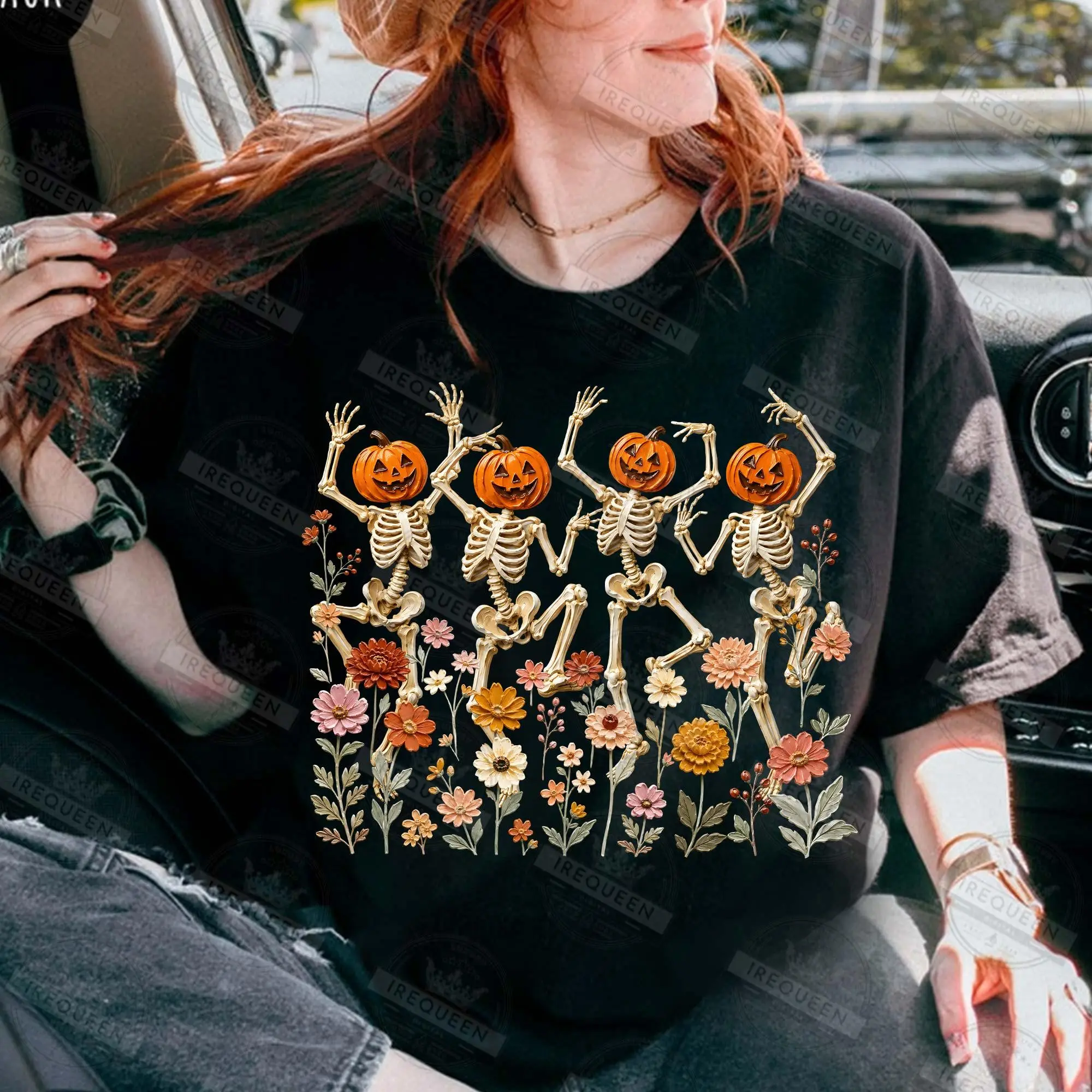 Comfort Colors Wildflowers Ghost T-Shirt, Spooky Floral Halloween Graphic Tee - photo 5