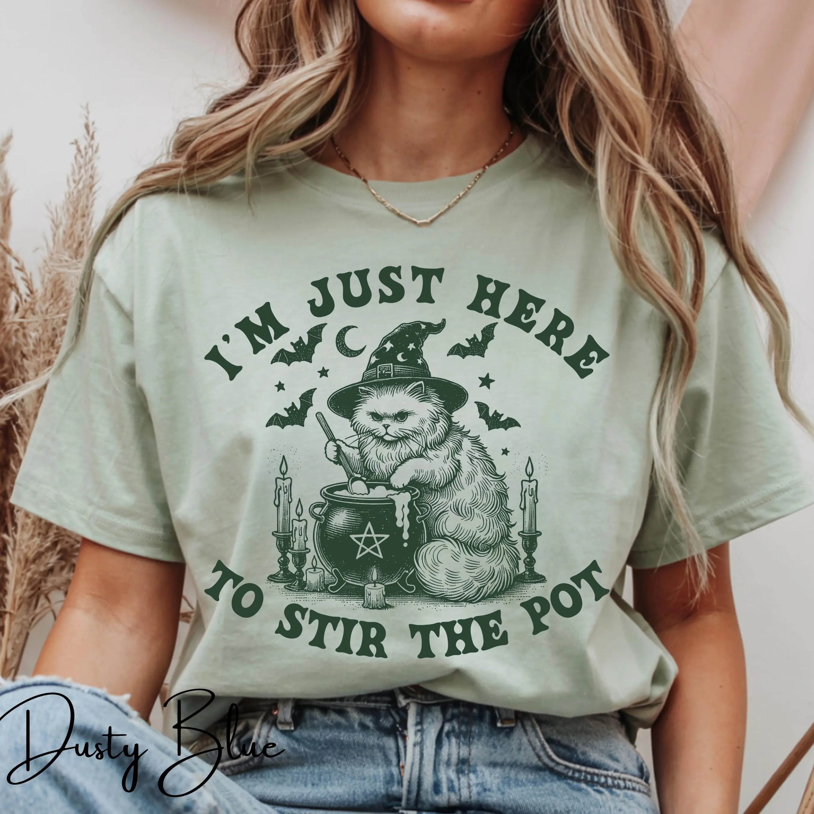 Witch Cat Stirring Cauldron Shirt, Halloween Spooky Cat Tee, Bella Canvas Unisex T-Shirt - photo 3